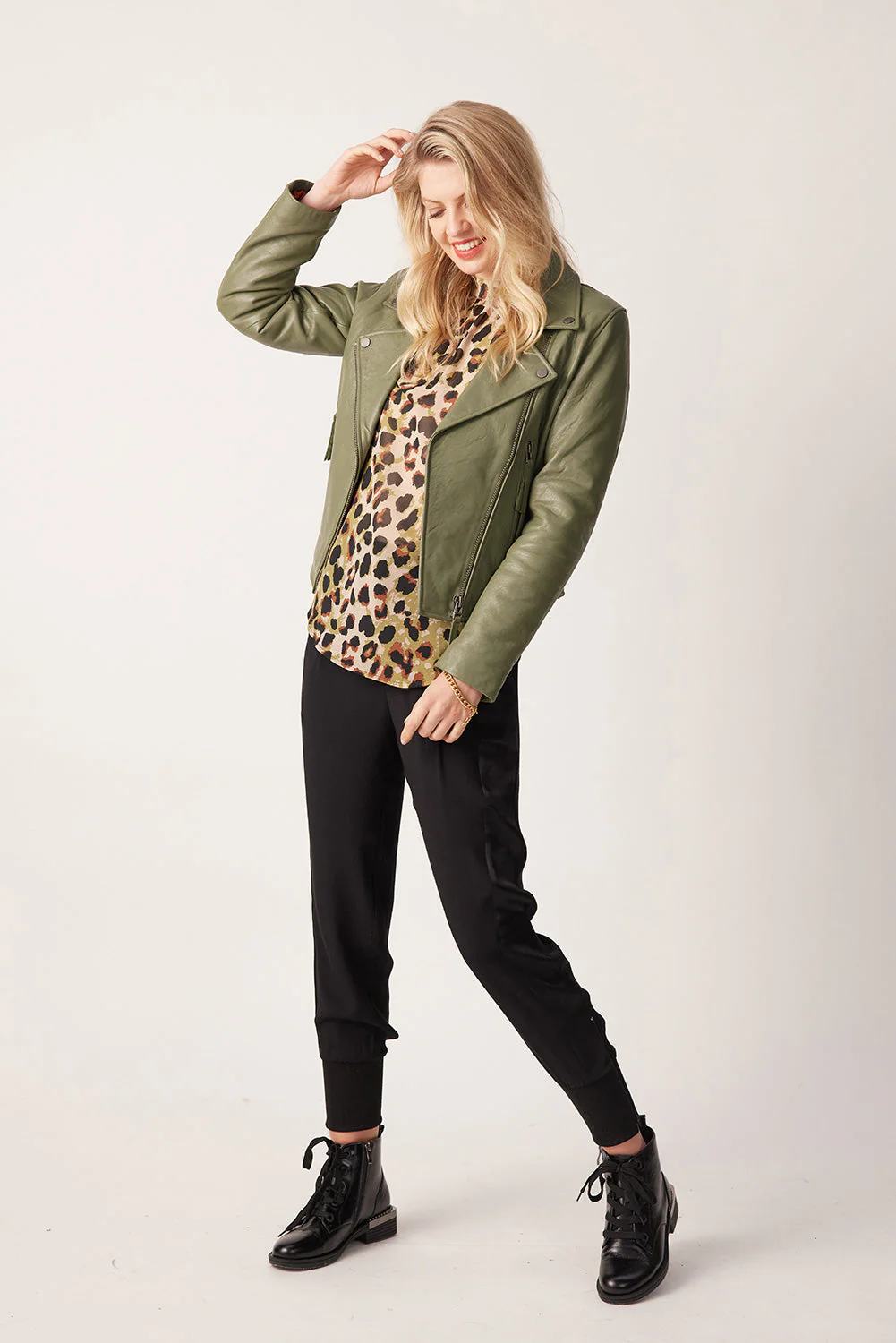 Lemon Tree Abigail Leather Jacket - Sage - Image 3