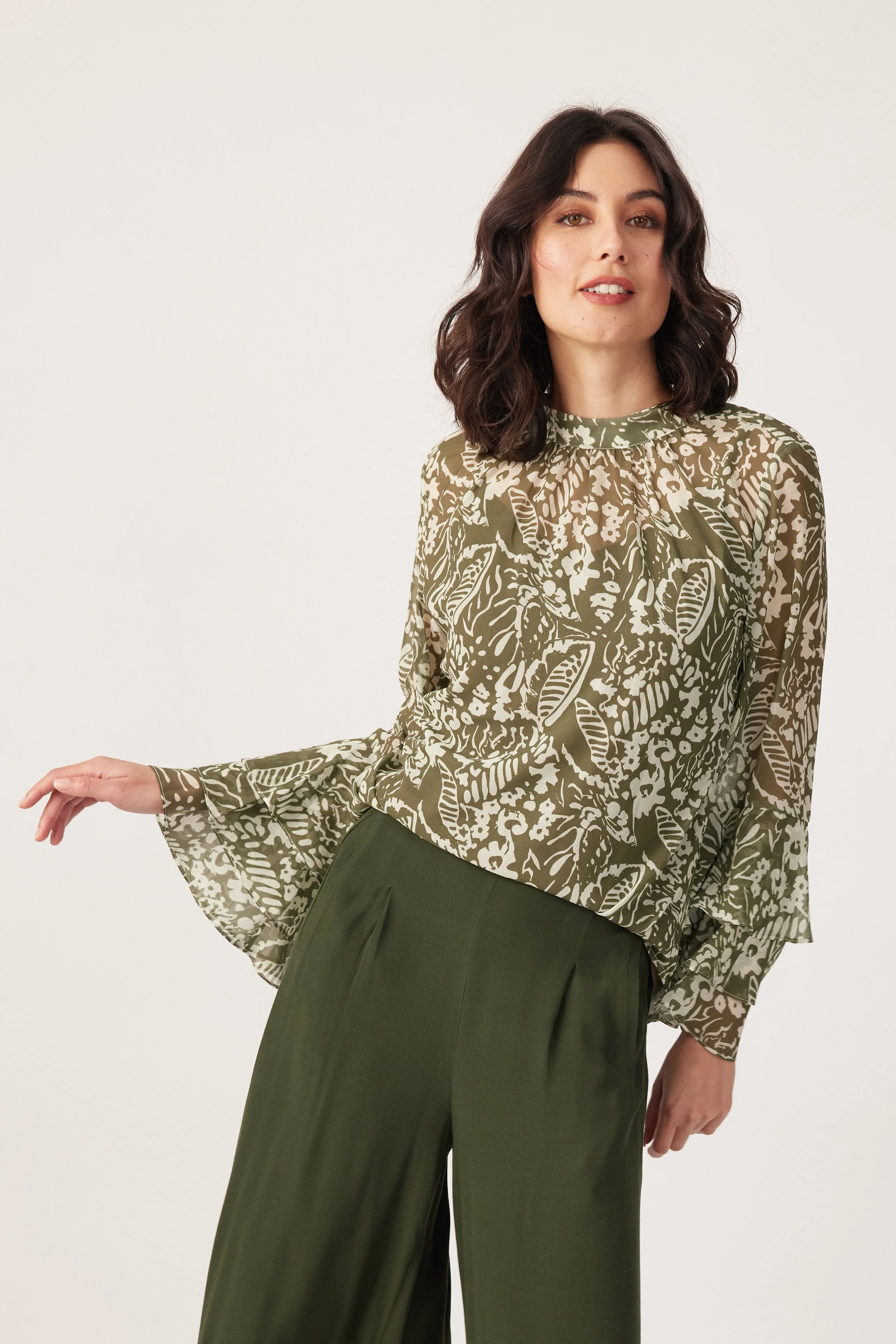 Lemon Tree Danika Blouse & Singlet - Sage Print - Image 3