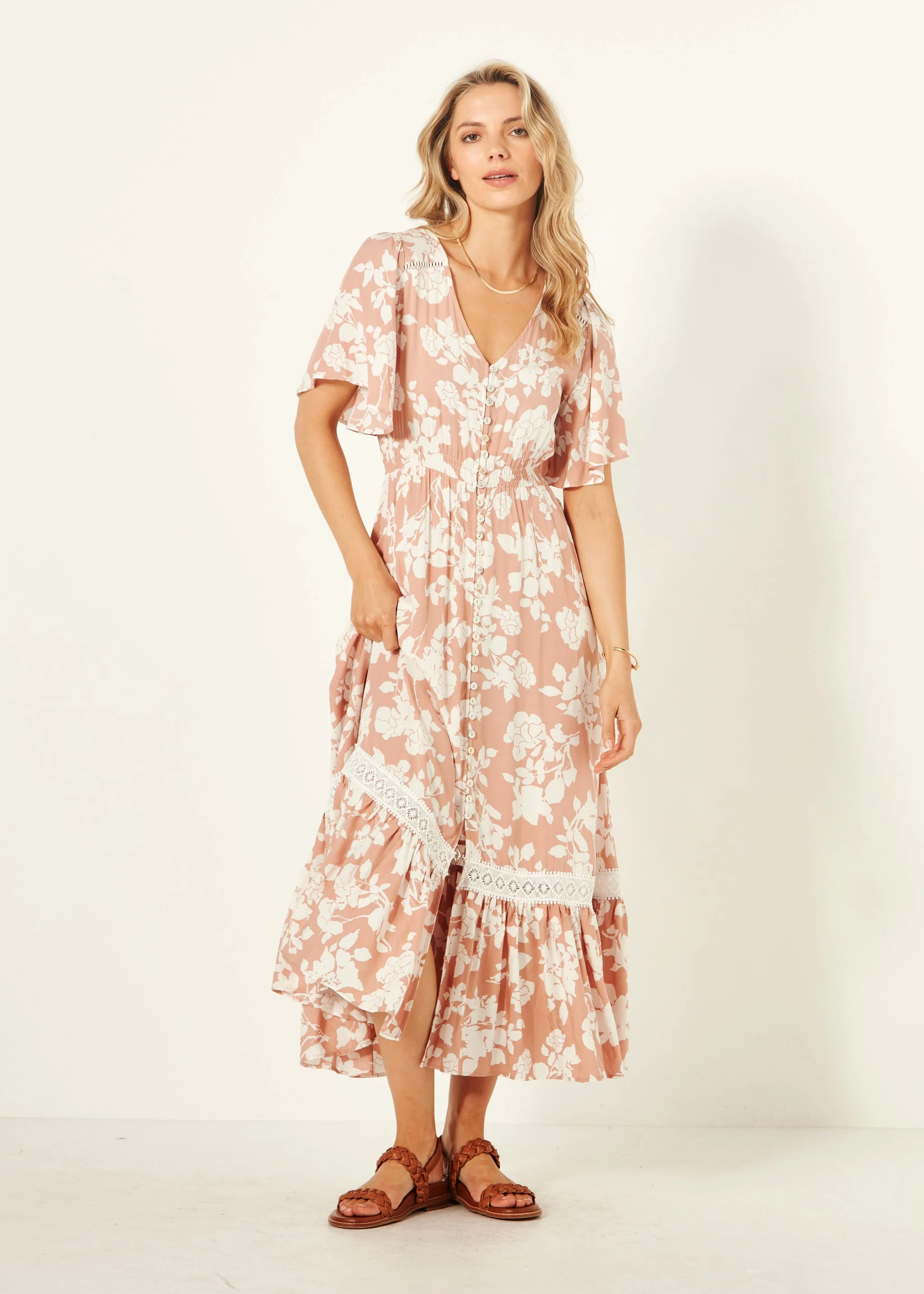 Lemon Tree Jolander Dress Nude Floral - Image 5