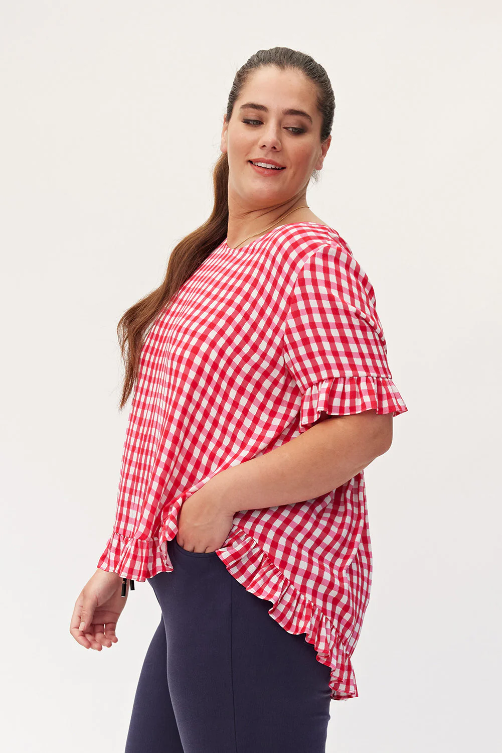 Lemon Tree Madelaine Top Cerise Check - Image 2