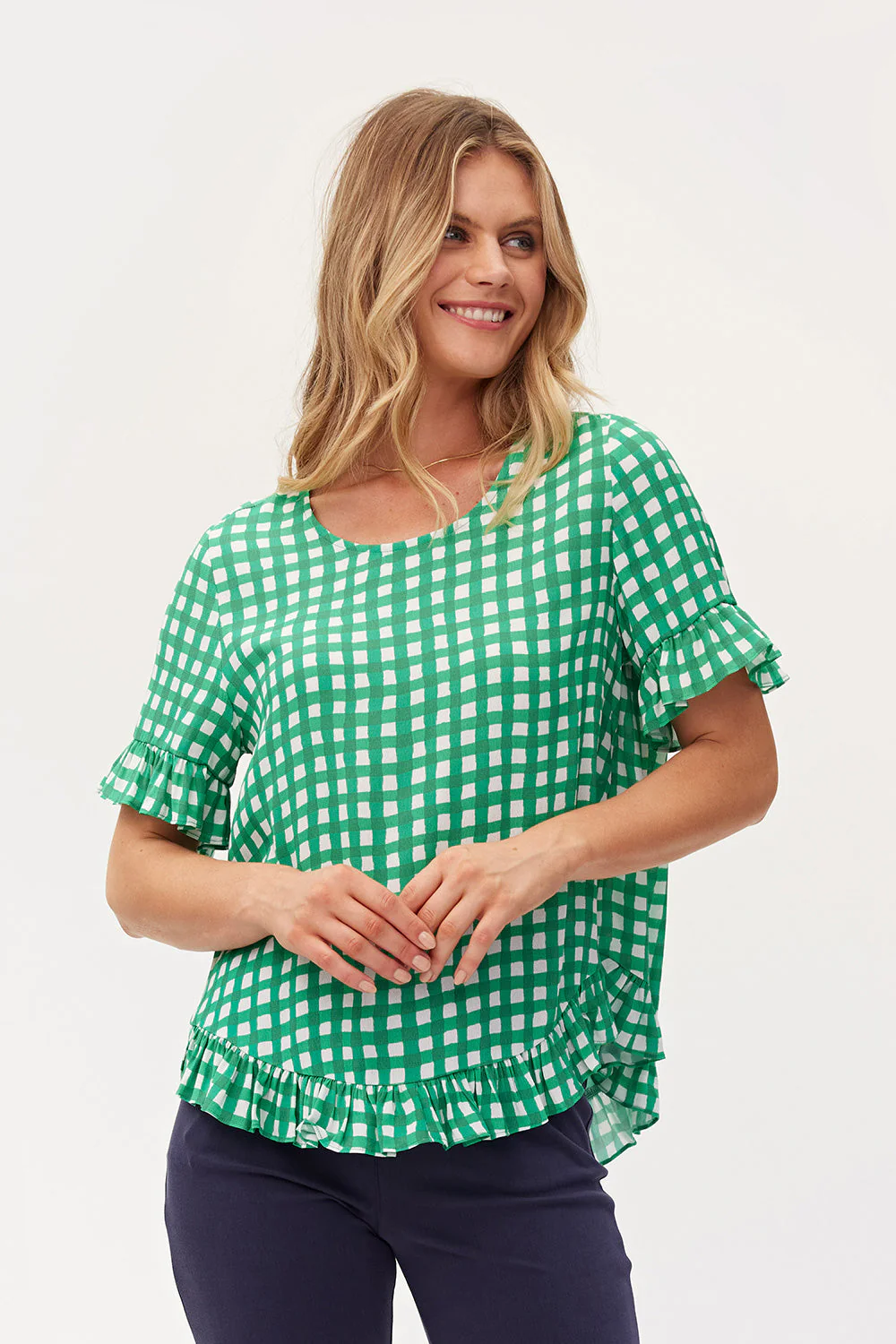 Lemon Tree Madelaine Top Green Check