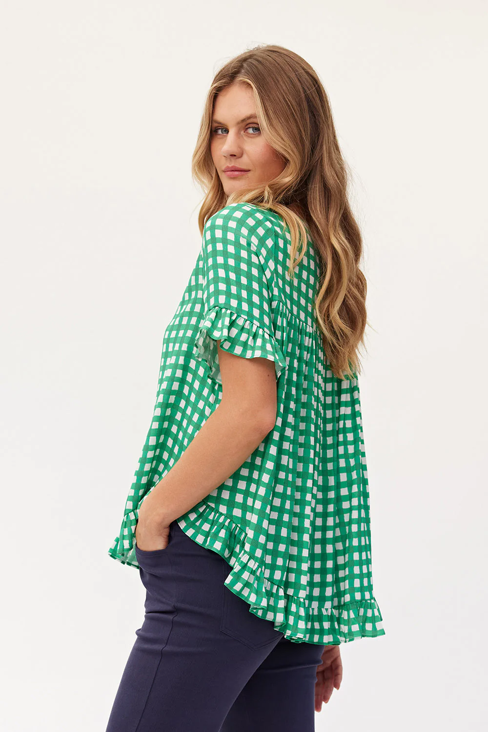 Lemon Tree Madelaine Top Green Check - Image 2