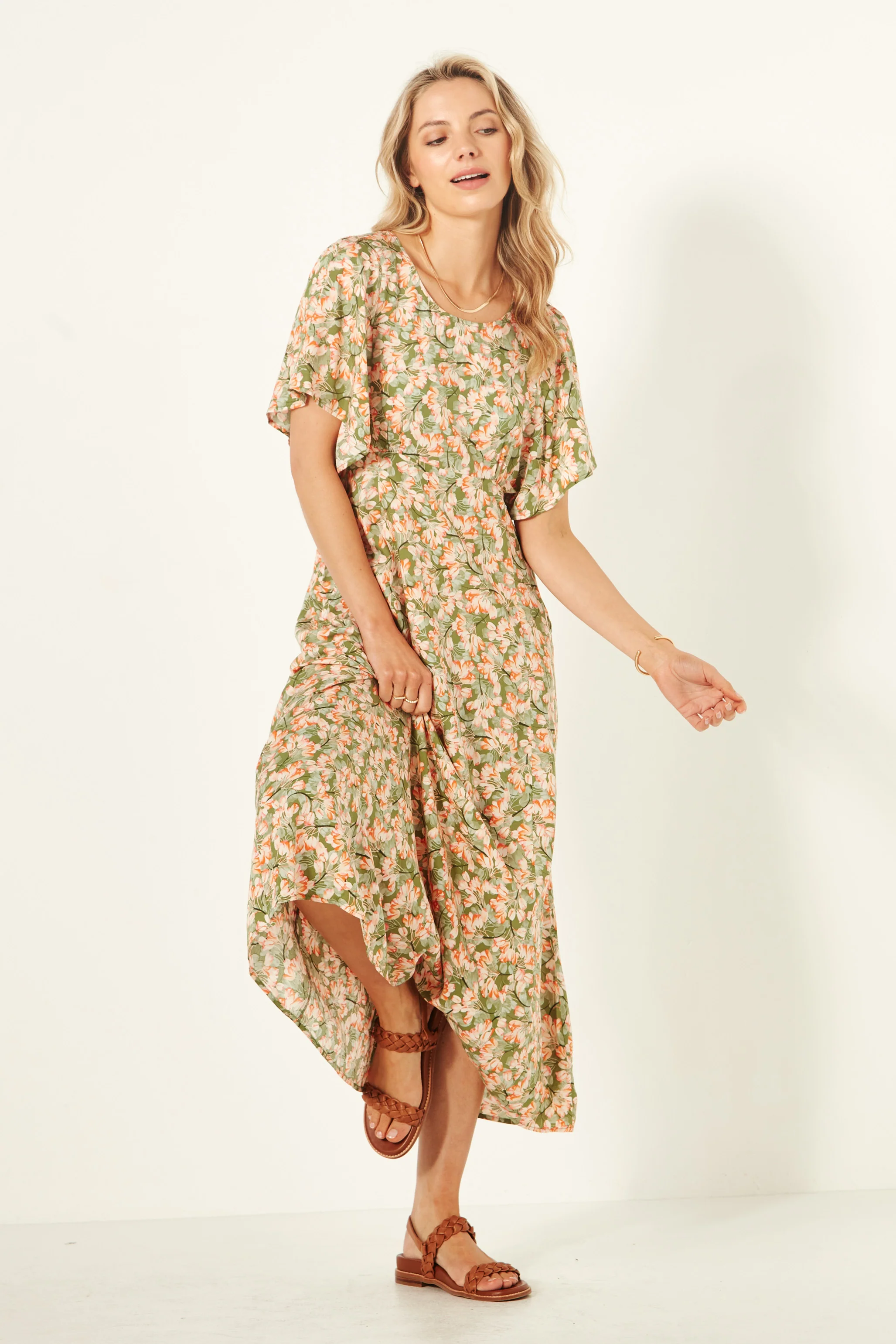 Lemon Tree Mavis Dress Green Tulips