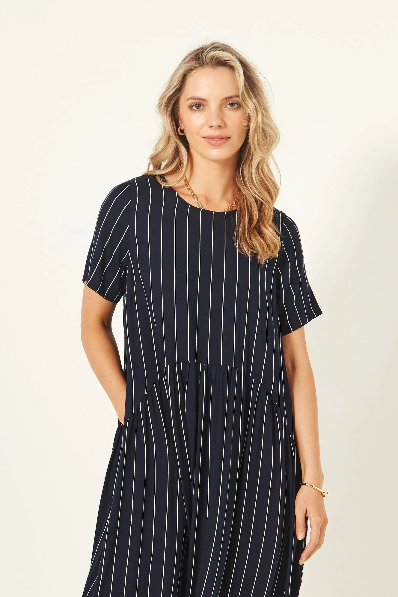 Lemon Tree Monroe Dress Navy Stripe - Image 3