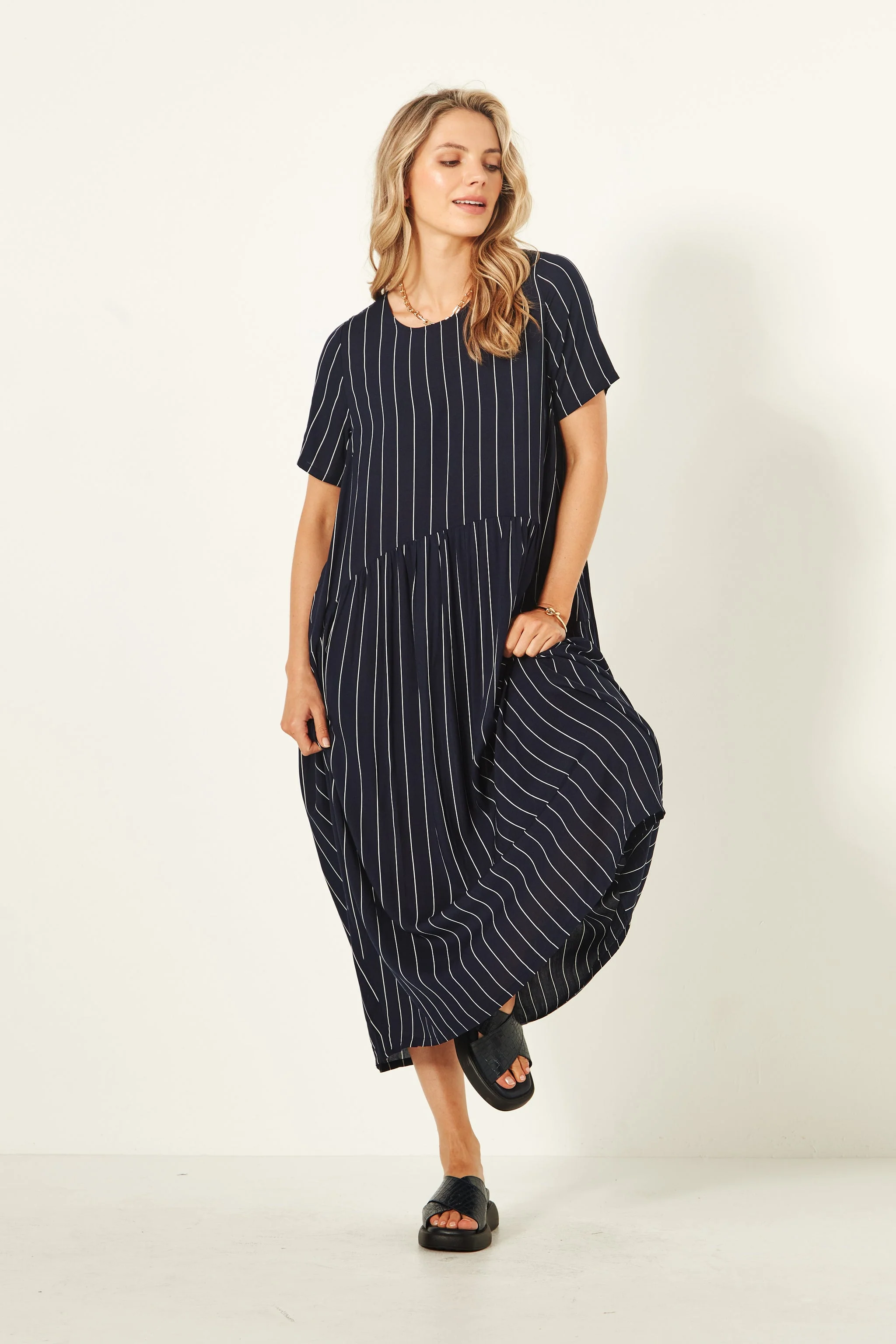 Lemon Tree Monroe Dress Navy Stripe - Image 4