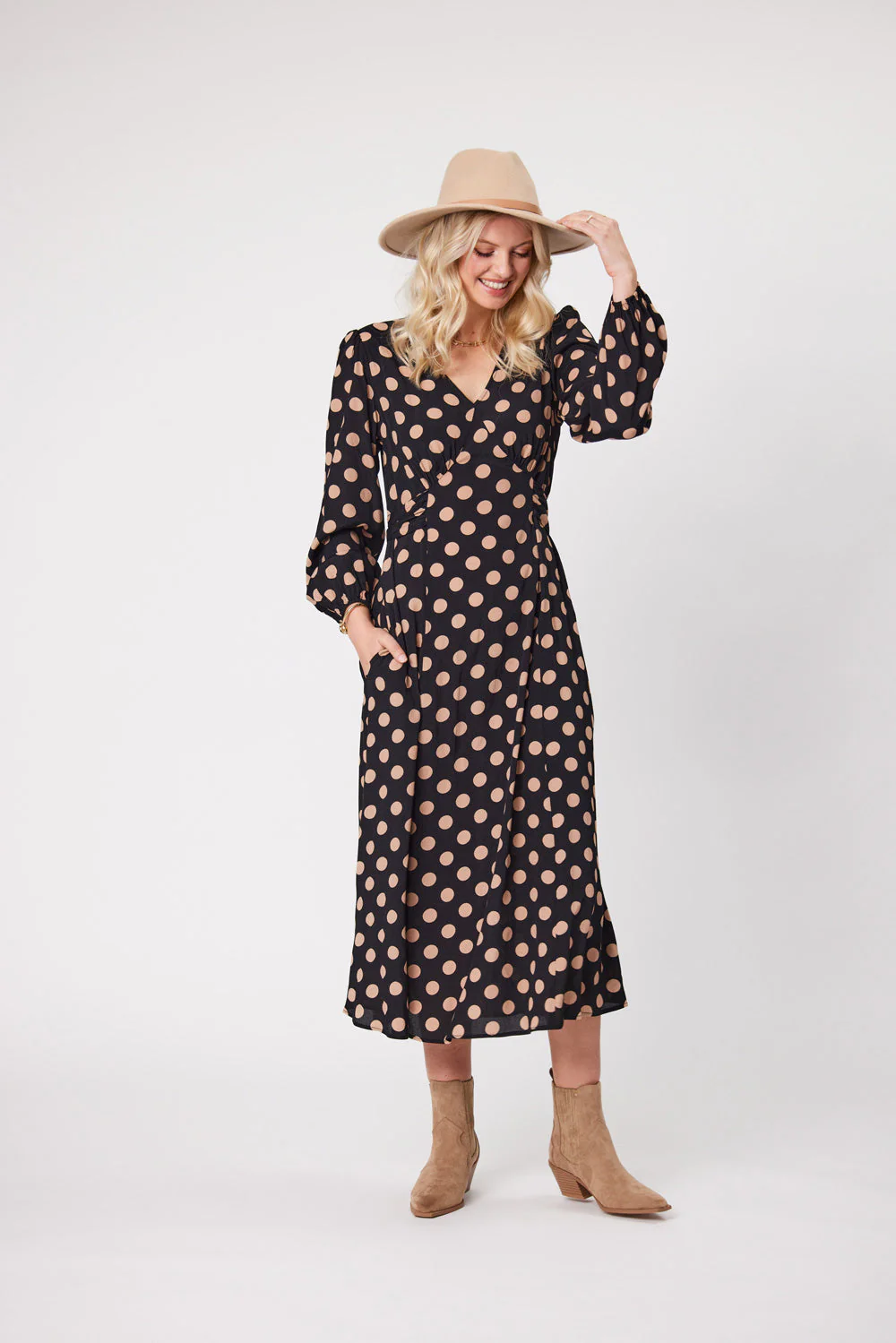 Lemon Tree Sabrina Dress Latte Polkadot - Image 2
