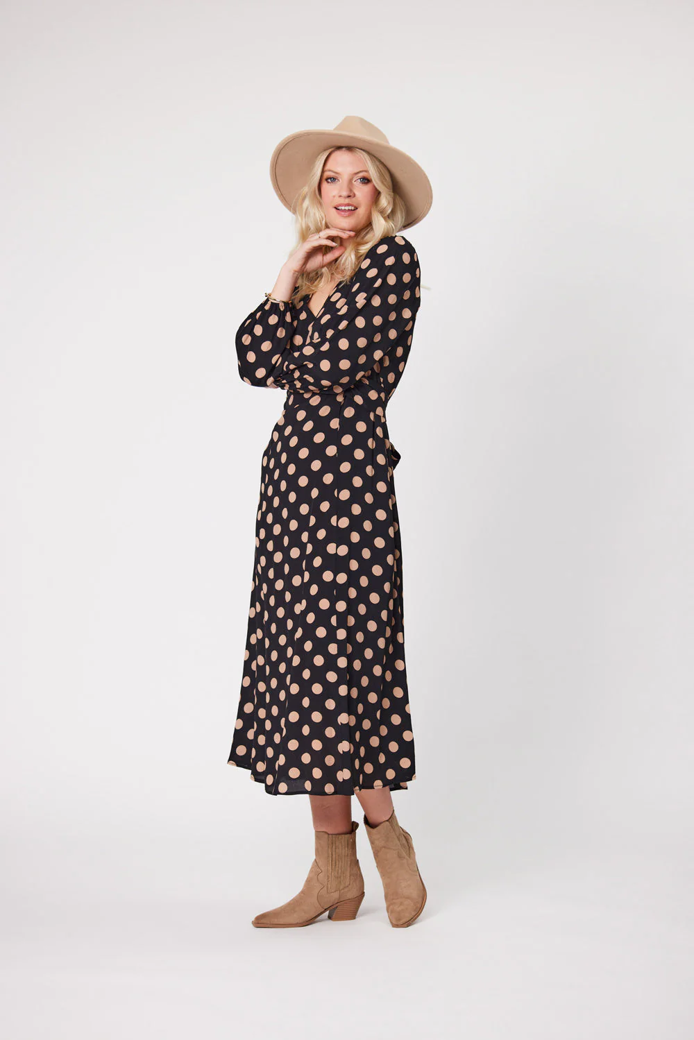 Lemon Tree Sabrina Dress Latte Polkadot - Image 6