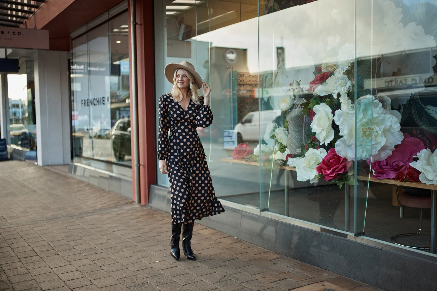 Lemon Tree Sabrina Dress Latte Polkadot - Image 8