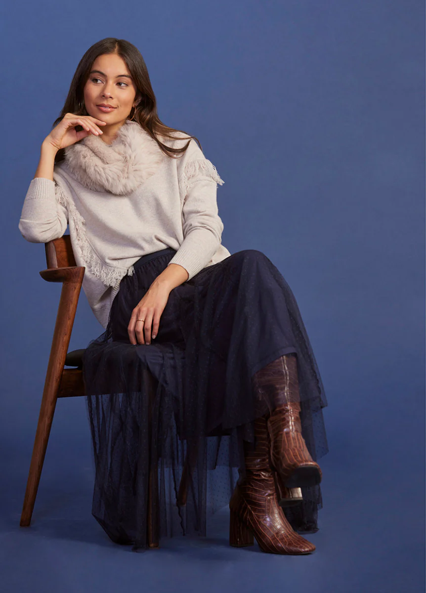 Loobies Story  Charlotte Fringed Sweater Bone
