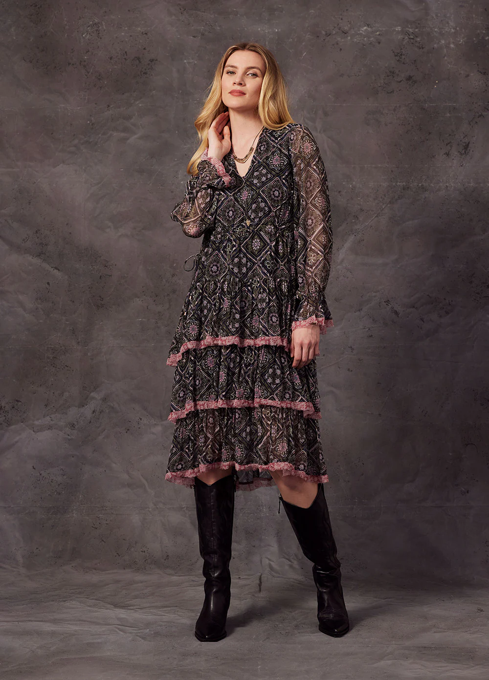 Loobies Story Spirited Dress-Olive/Pink