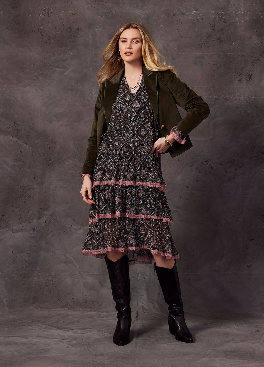 Loobies Story Spirited Dress-Olive/Pink - Image 2