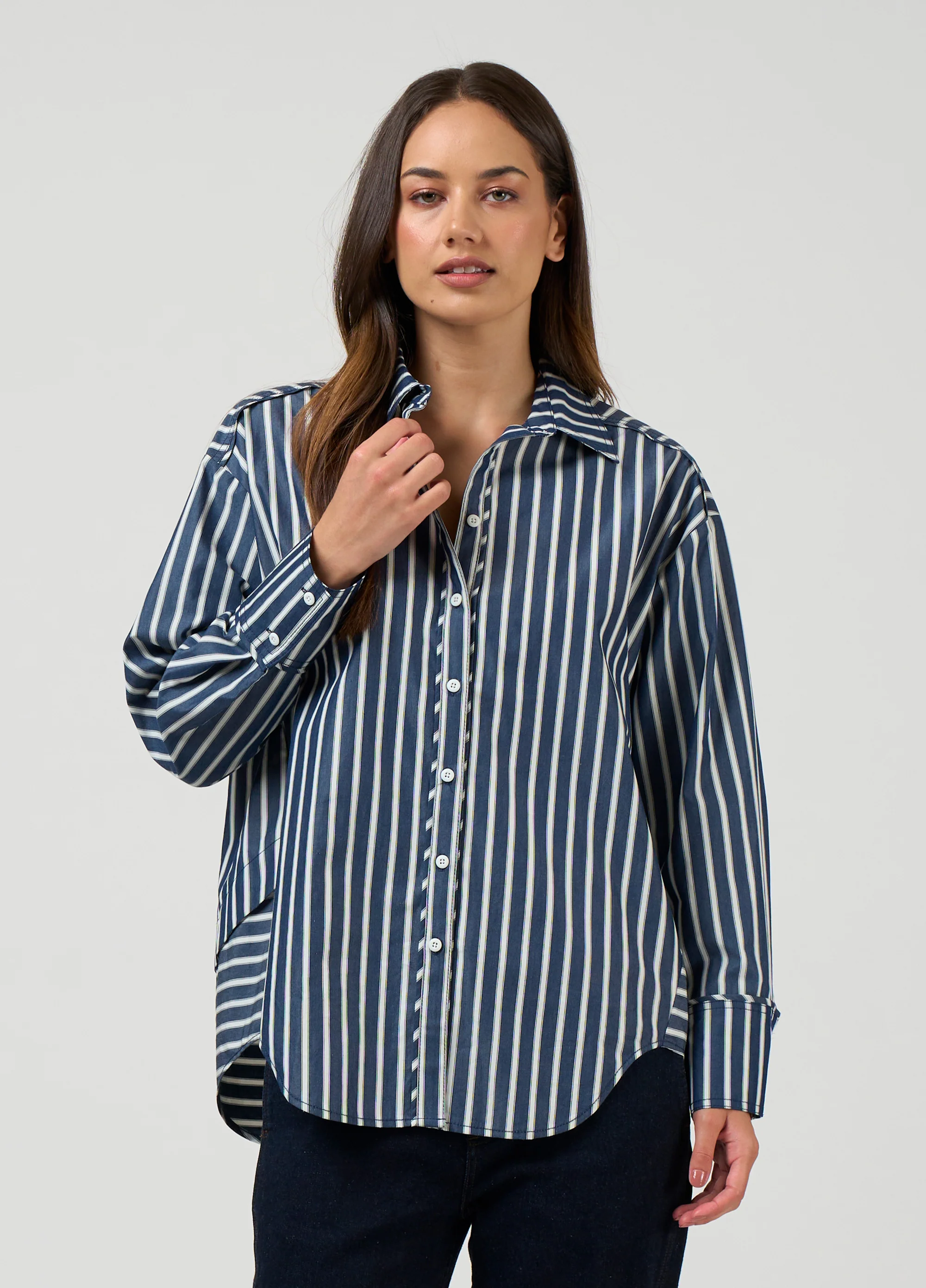 Madly Sweetly Directions Stripe Shirt Navy