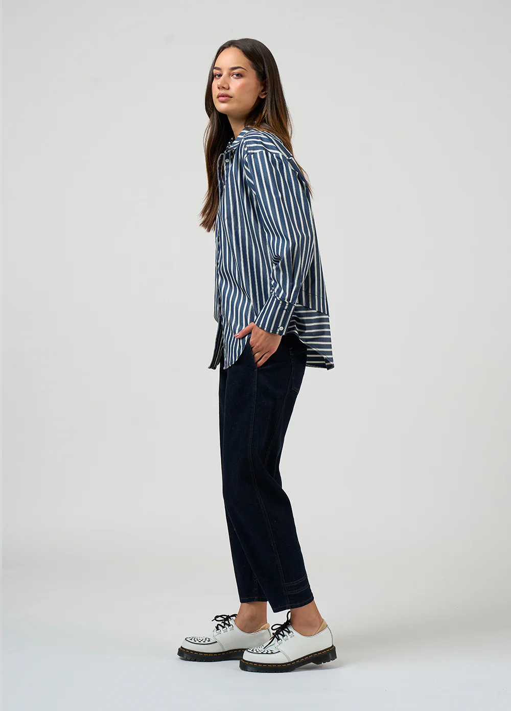 Madly Sweetly Directions Stripe Shirt Navy - Image 4