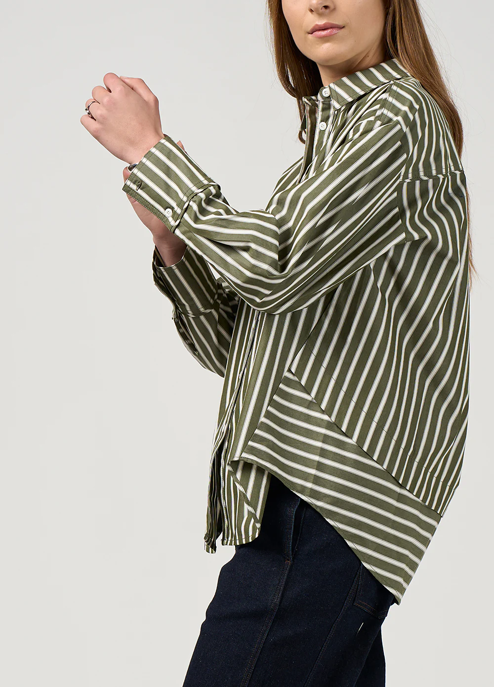 Madly Sweetly Directions Stripe Shirt Sage - Image 2