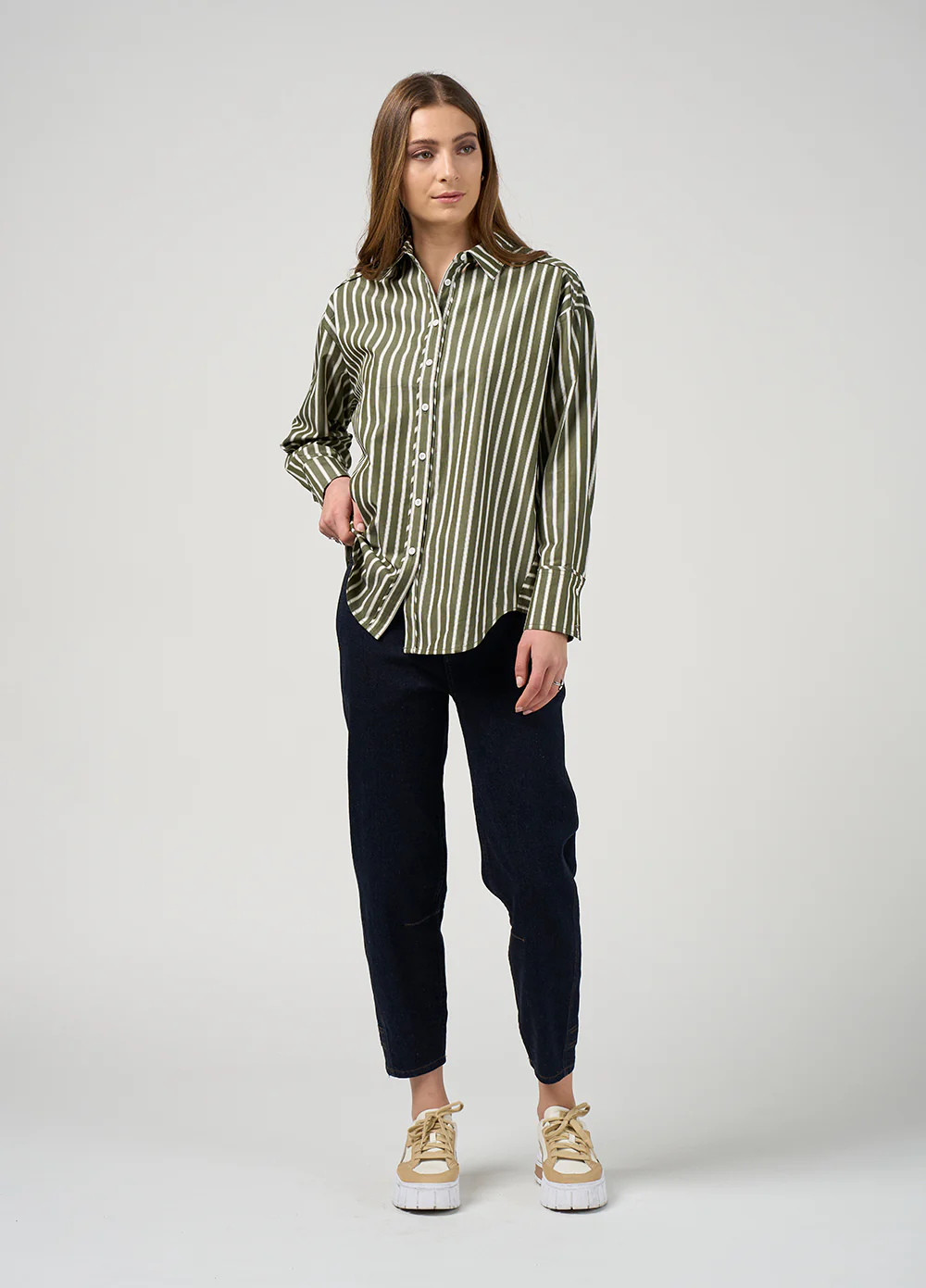 Madly Sweetly Directions Stripe Shirt Sage - Image 3