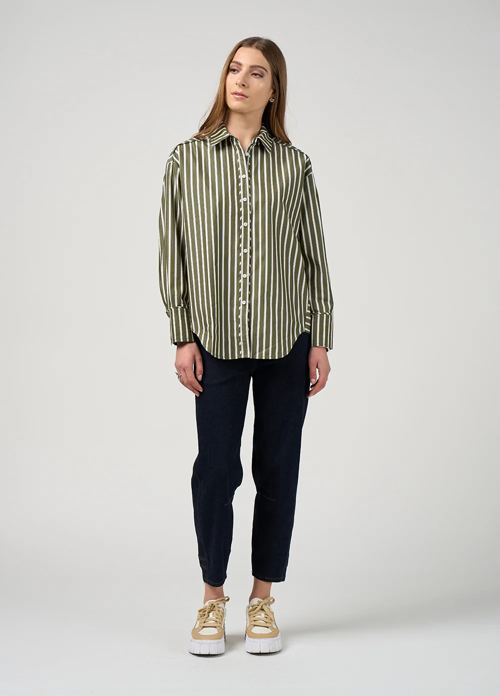 Madly Sweetly Directions Stripe Shirt Sage - Image 5