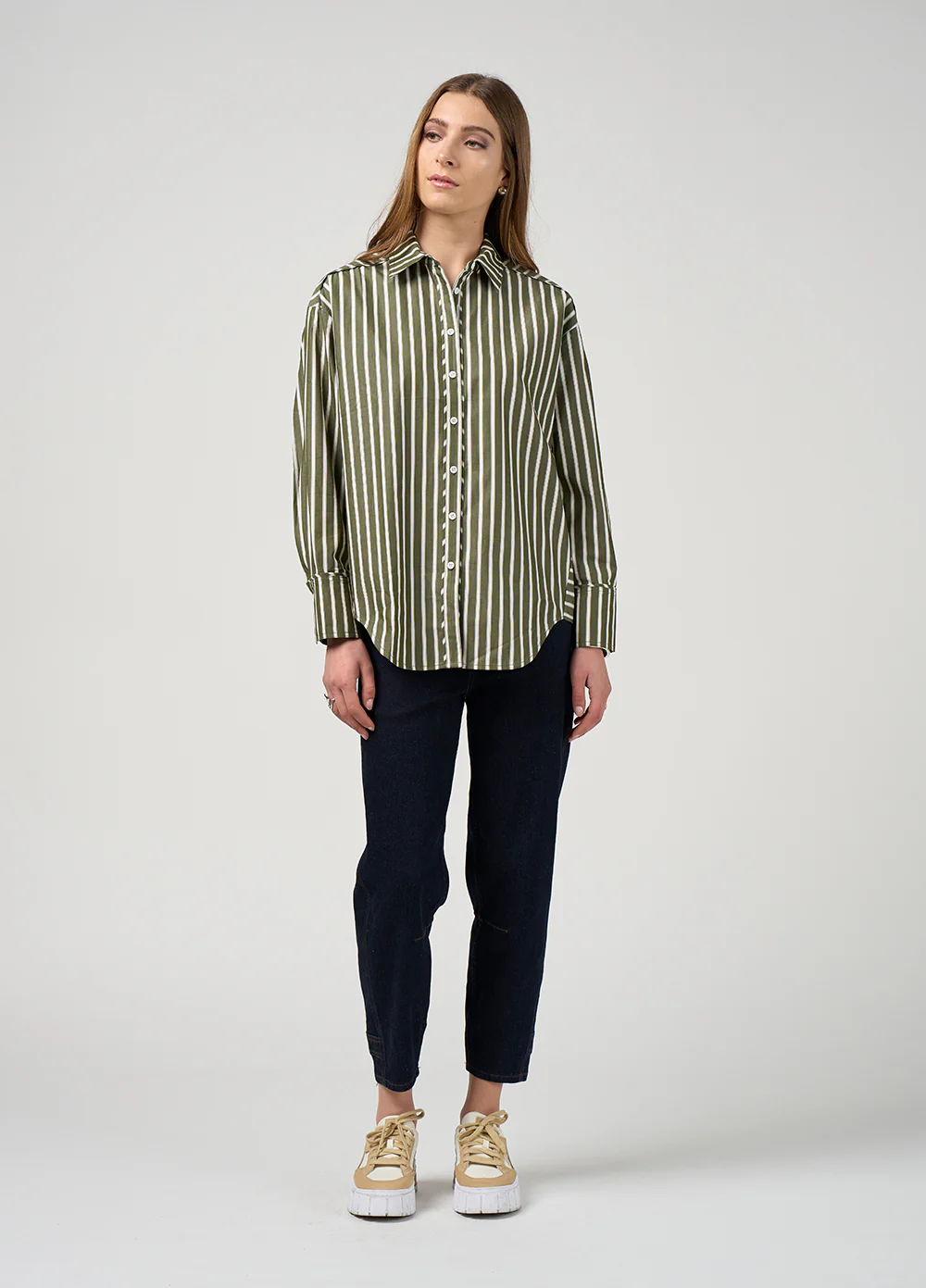 Madly Sweetly Directions Stripe Shirt Sage - Image 6