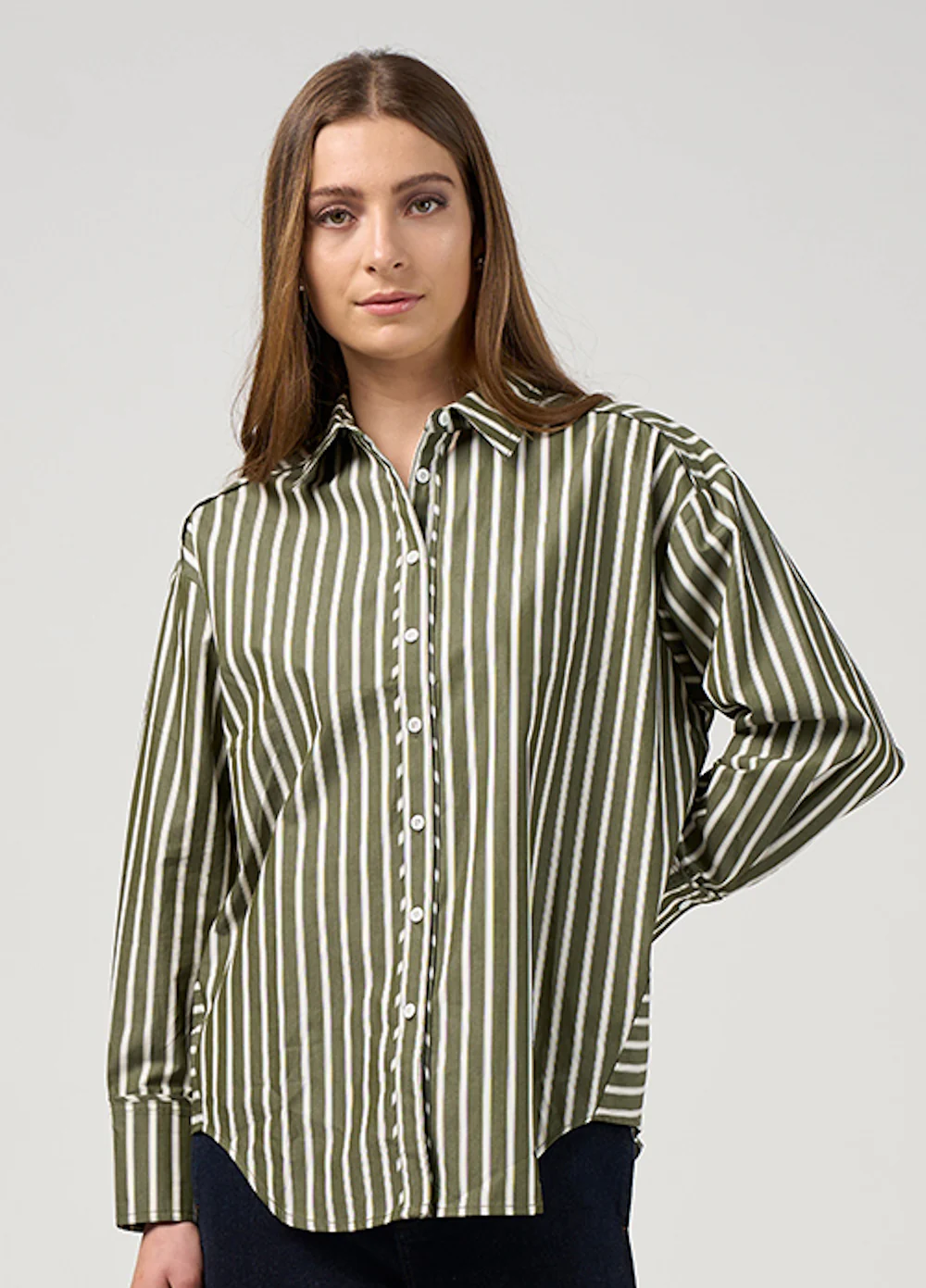 Madly Sweetly Directions Stripe Shirt Sage - Image 7