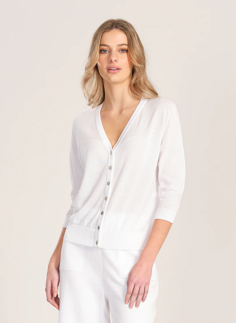 Optimum 3/4 Sleeve Cardi-White