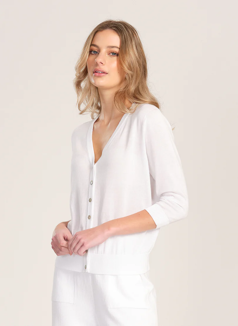 Optimum 3/4 Sleeve Cardi-White - Image 2