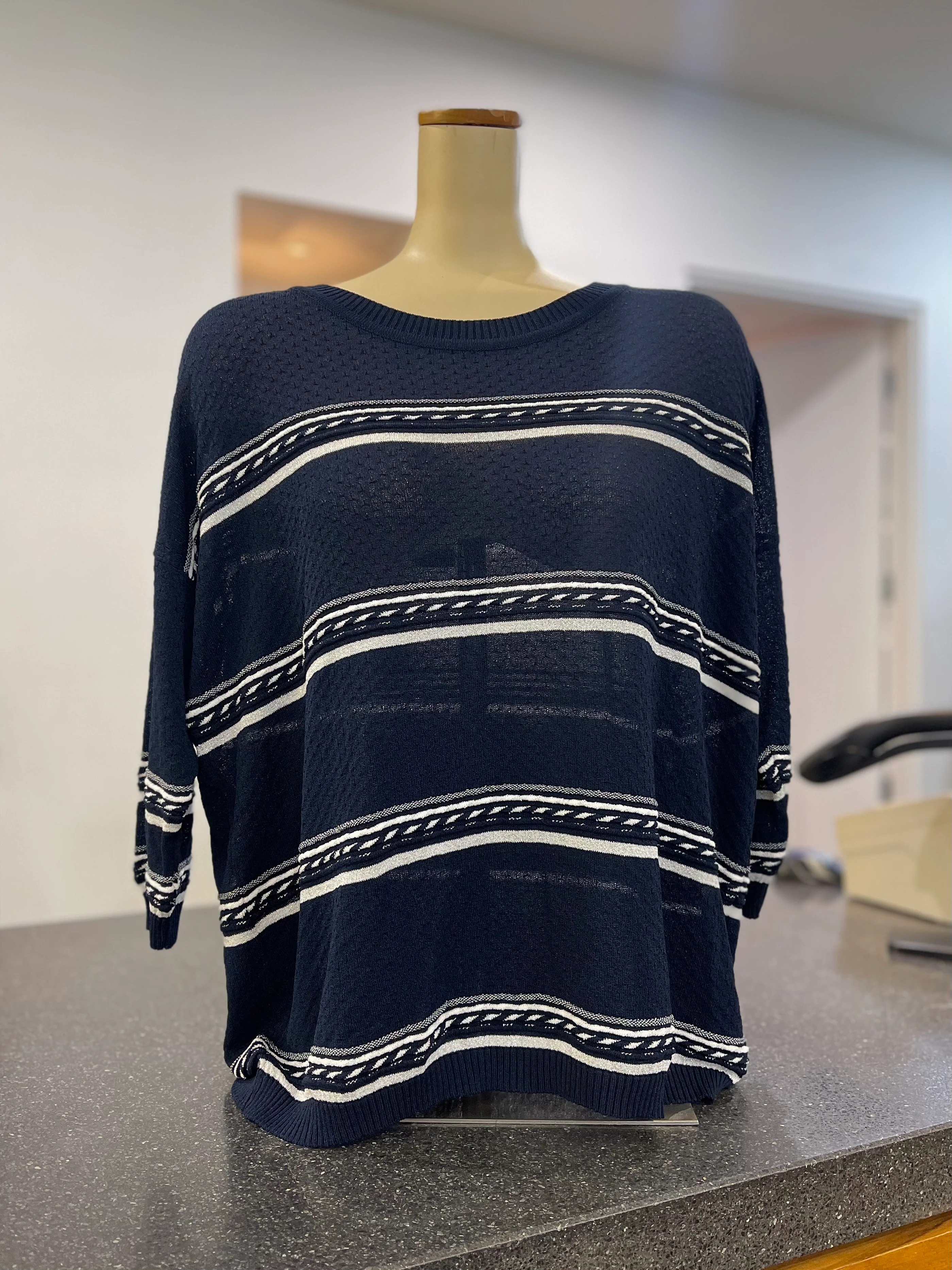 Optimum Navy Stripe 3/4 Sleeve Top