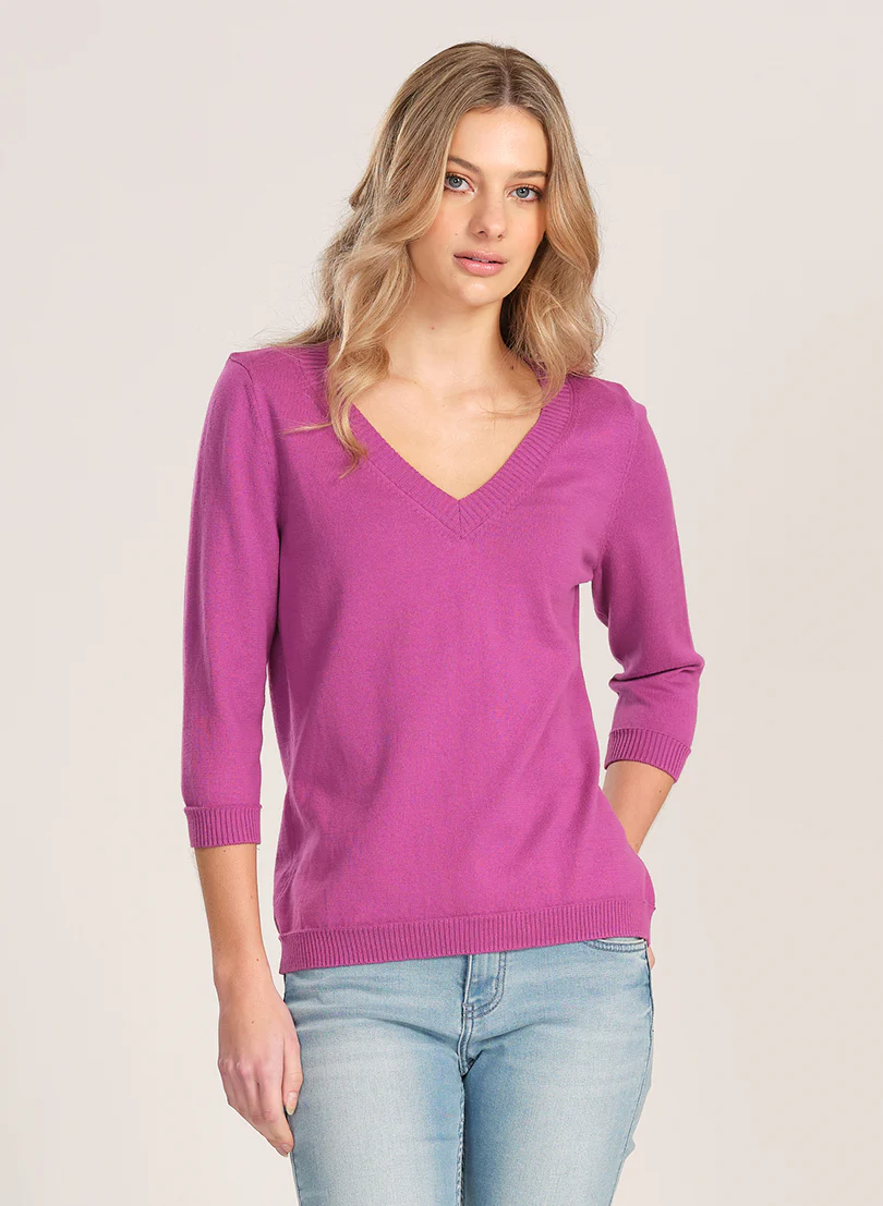 Optimum 3/4 Sleeve Top - Magenta