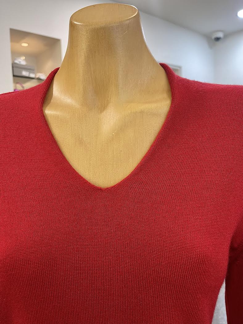Optimum Merino Classic V neck Jumper - Chilli - Image 2