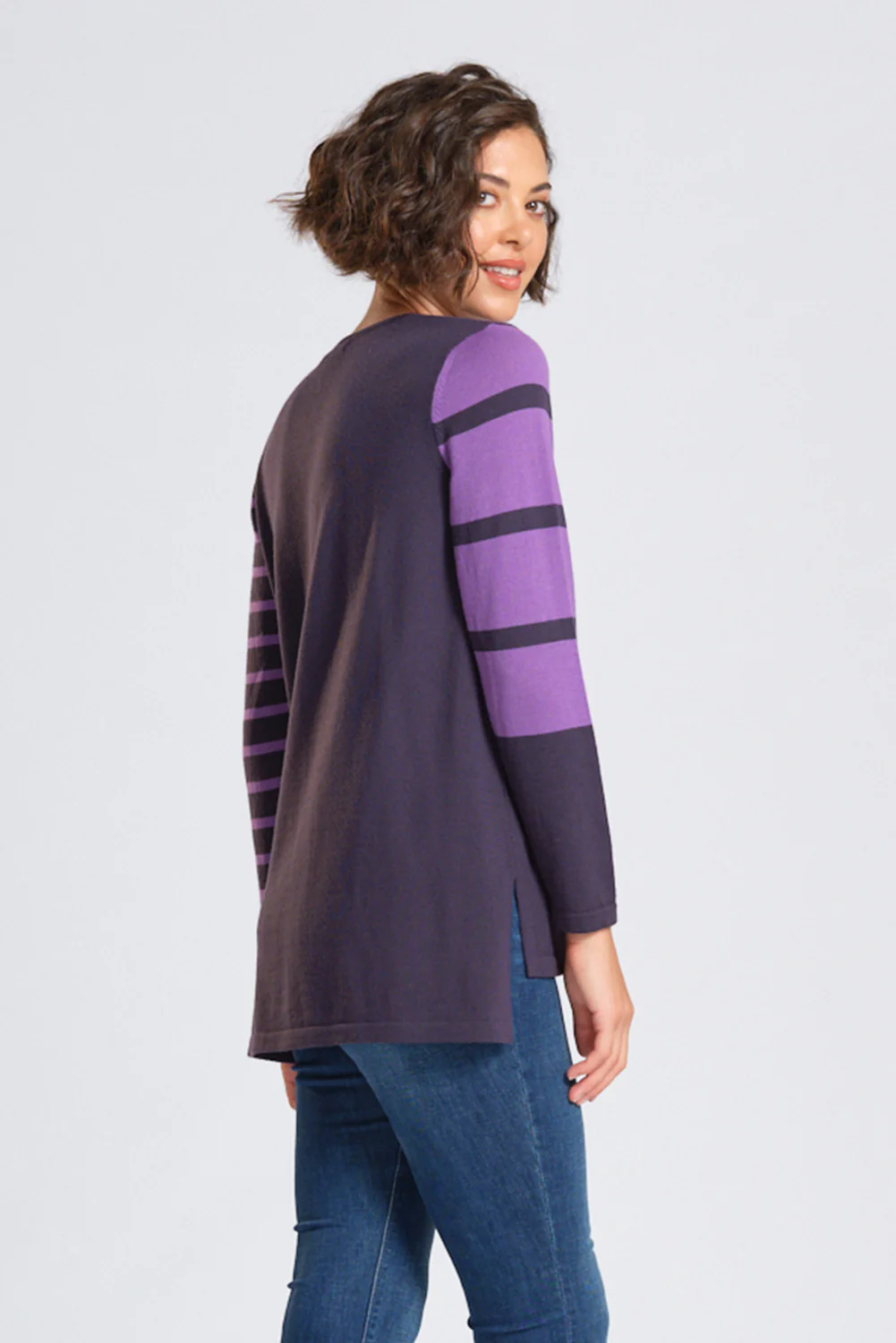 Optimum Striped Sleeve Round Neck Tunic - Violet - Image 2