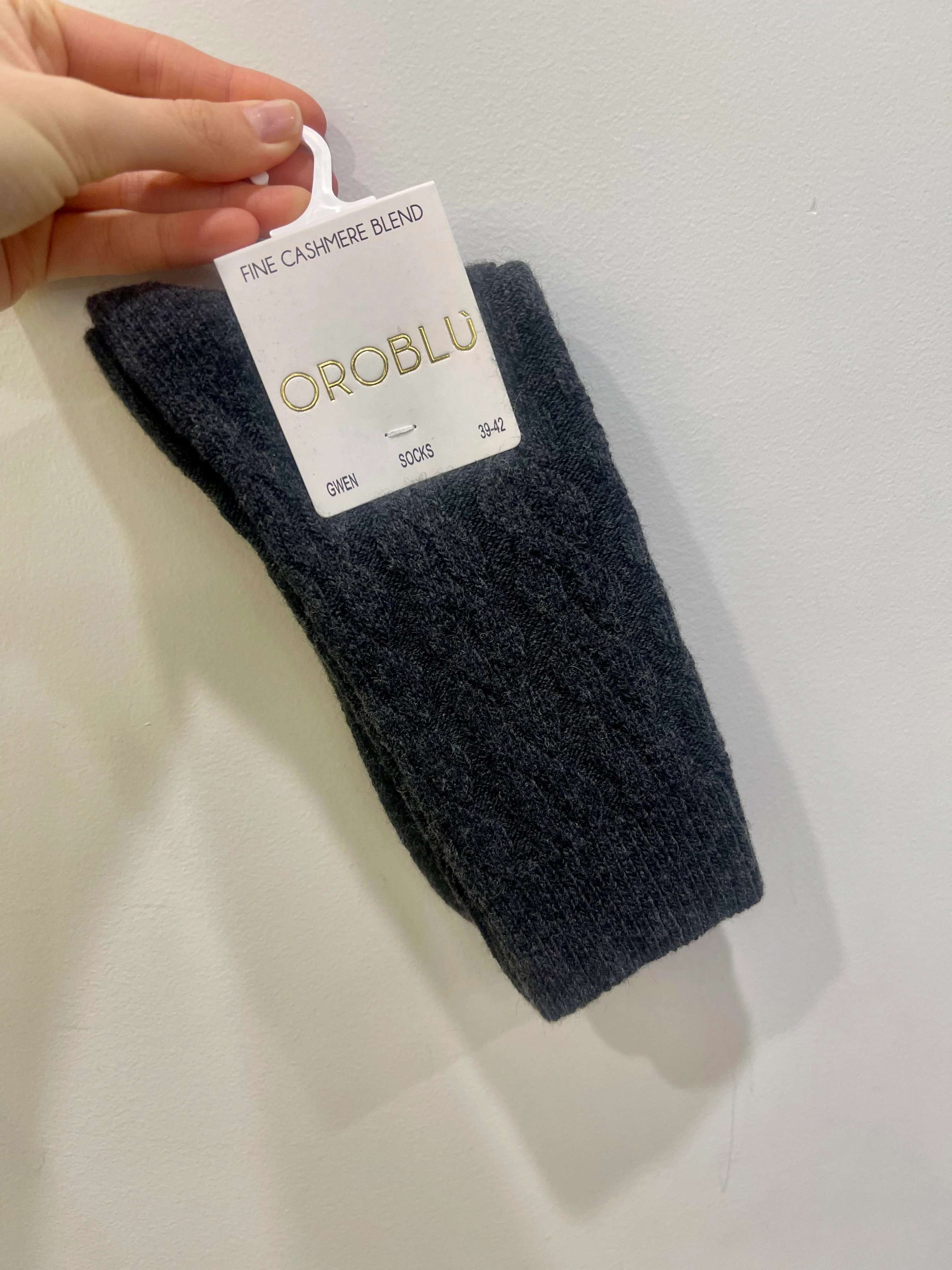 OroBlu Gwen Cashmere Sock - Black Melange - Image 2