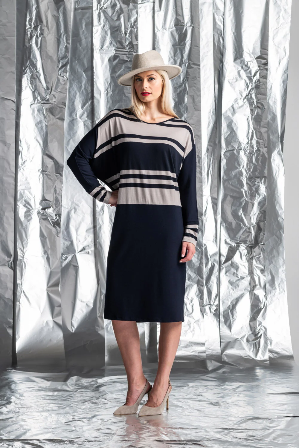 Paula Ryan Block Stripe Dress - French Navy - Image 4
