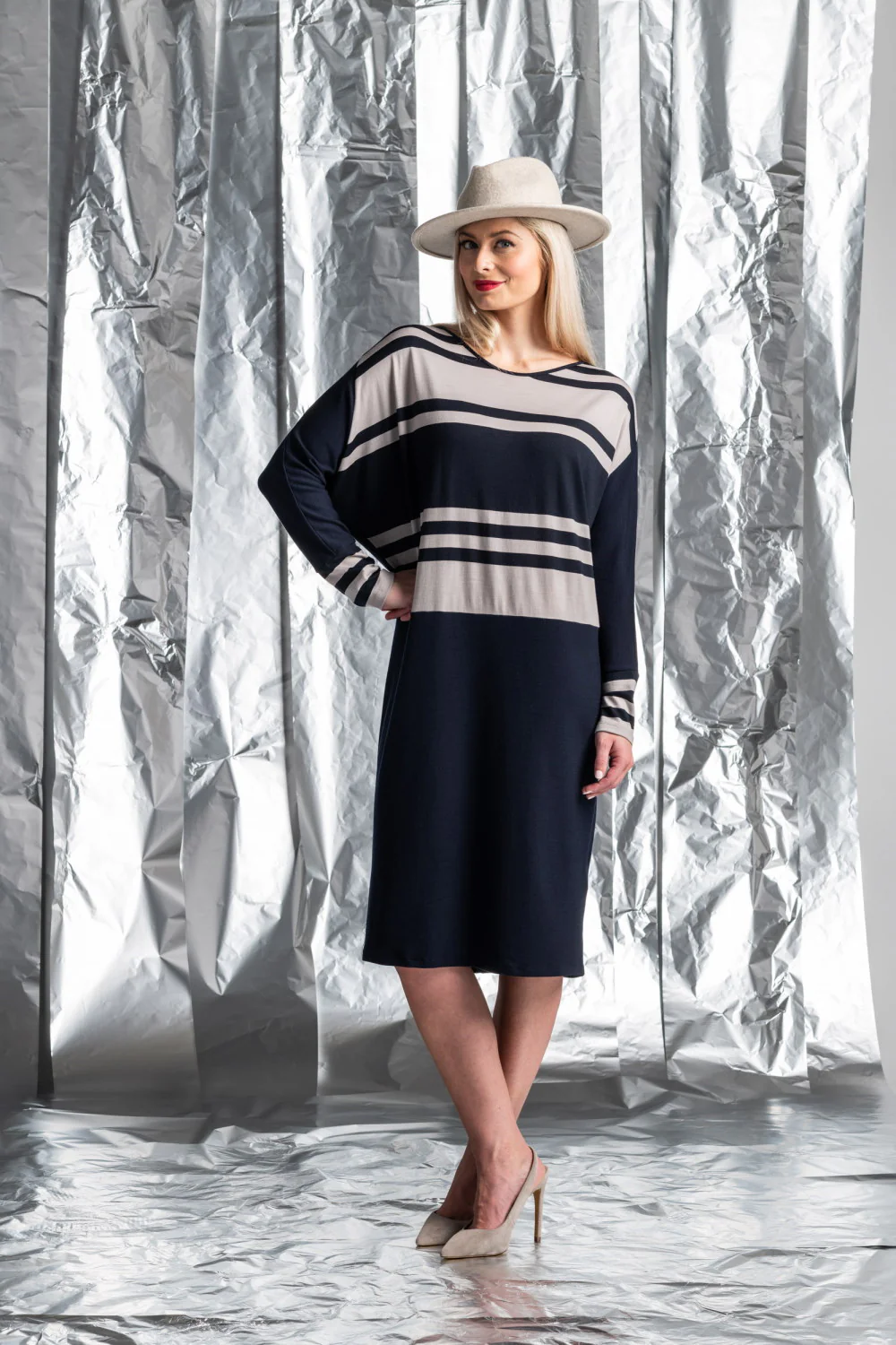 Paula Ryan Block Stripe Dress - French Navy - Image 5