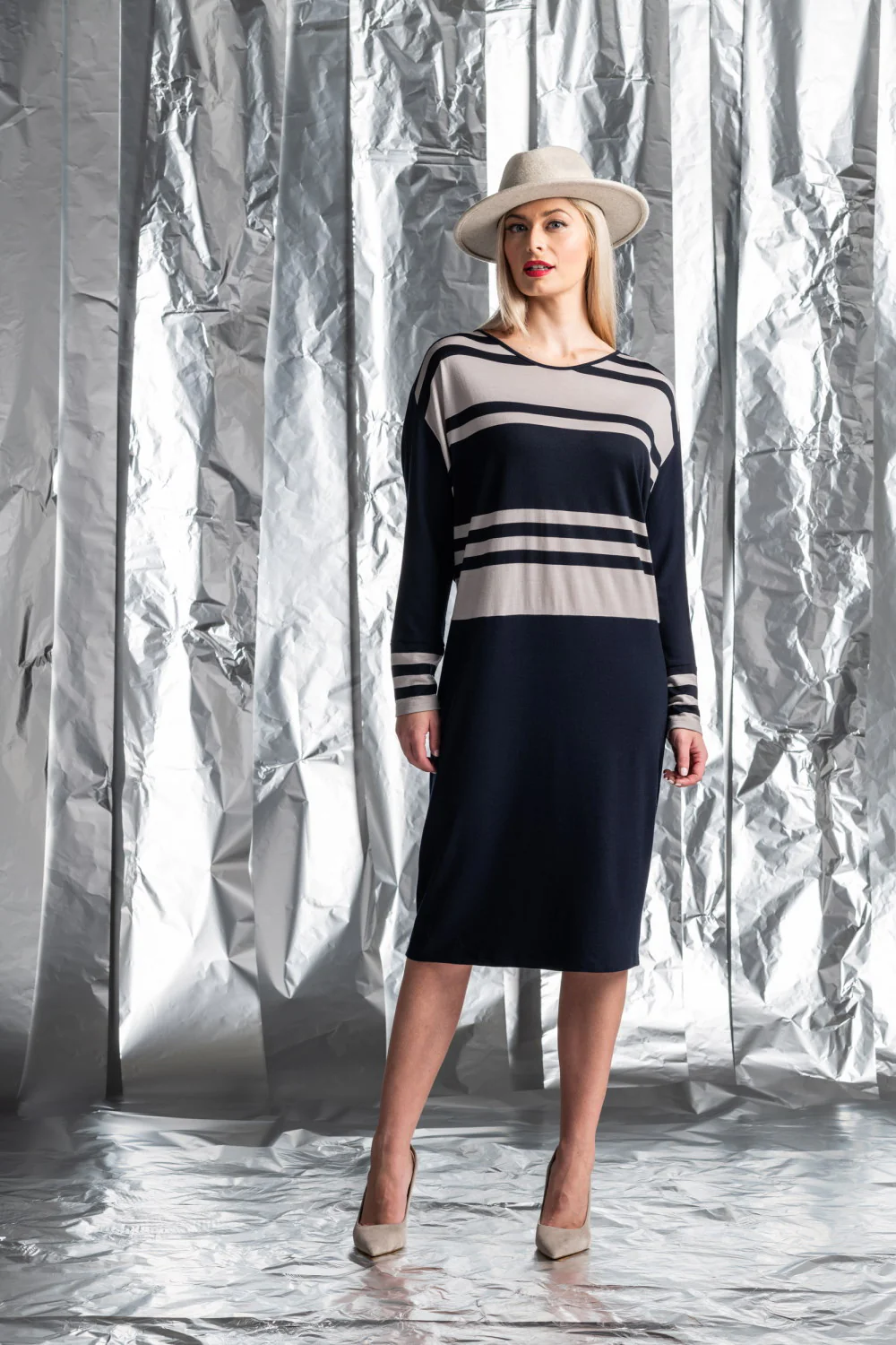 Paula Ryan Block Stripe Dress - French Navy - Image 6