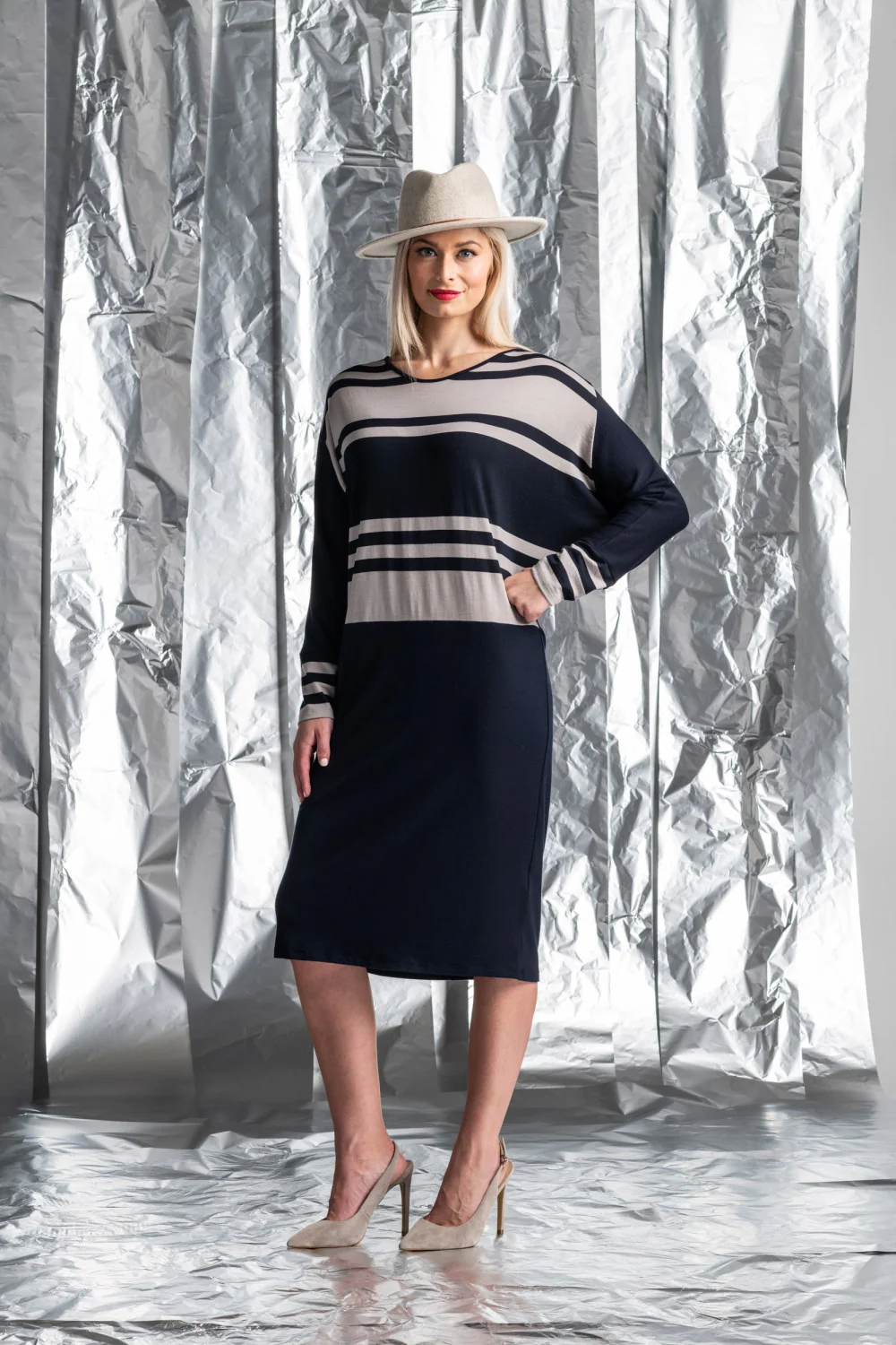 Paula Ryan Block Stripe Dress - French Navy - Image 7