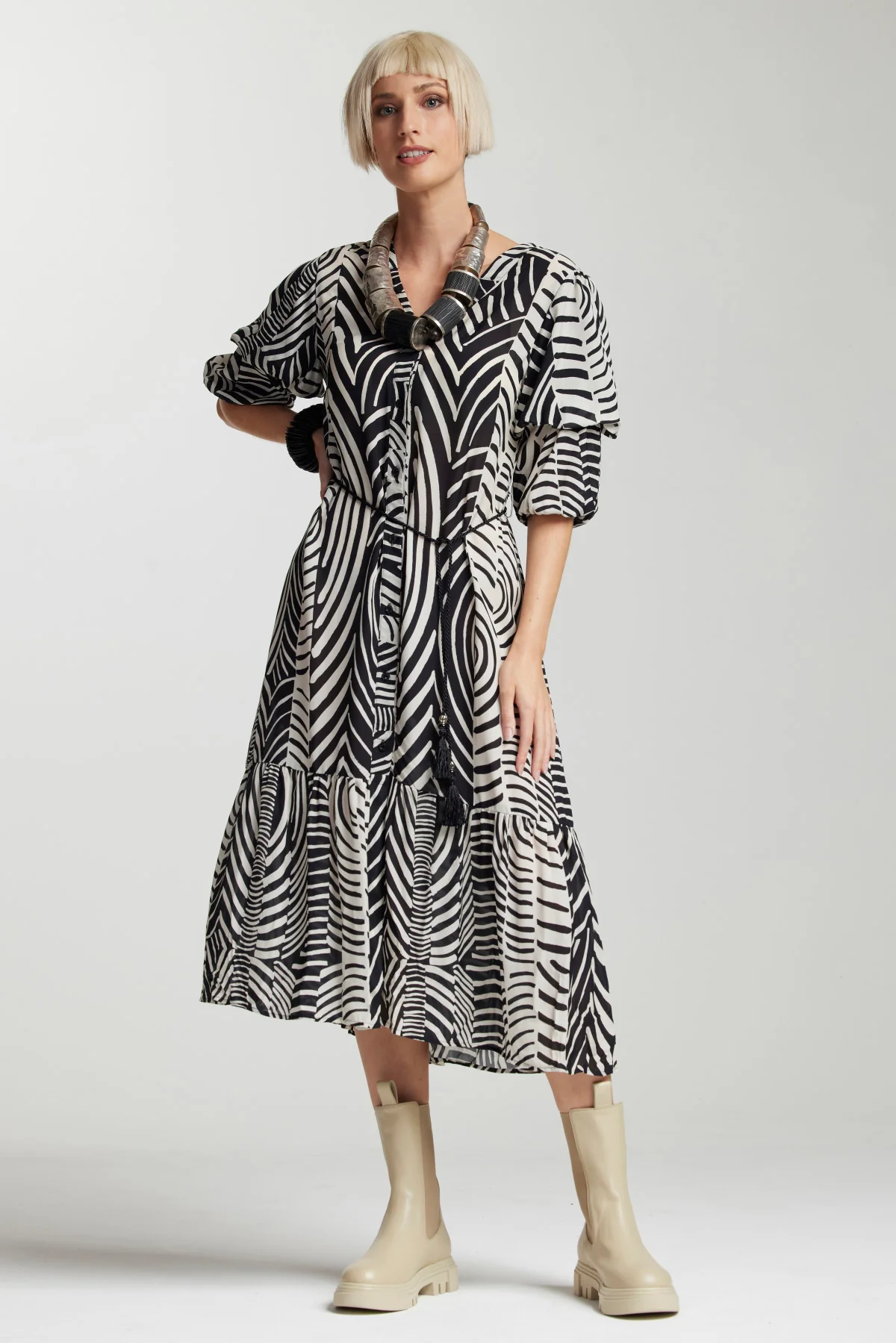 Paula Ryan Blouson Sleeve Dress