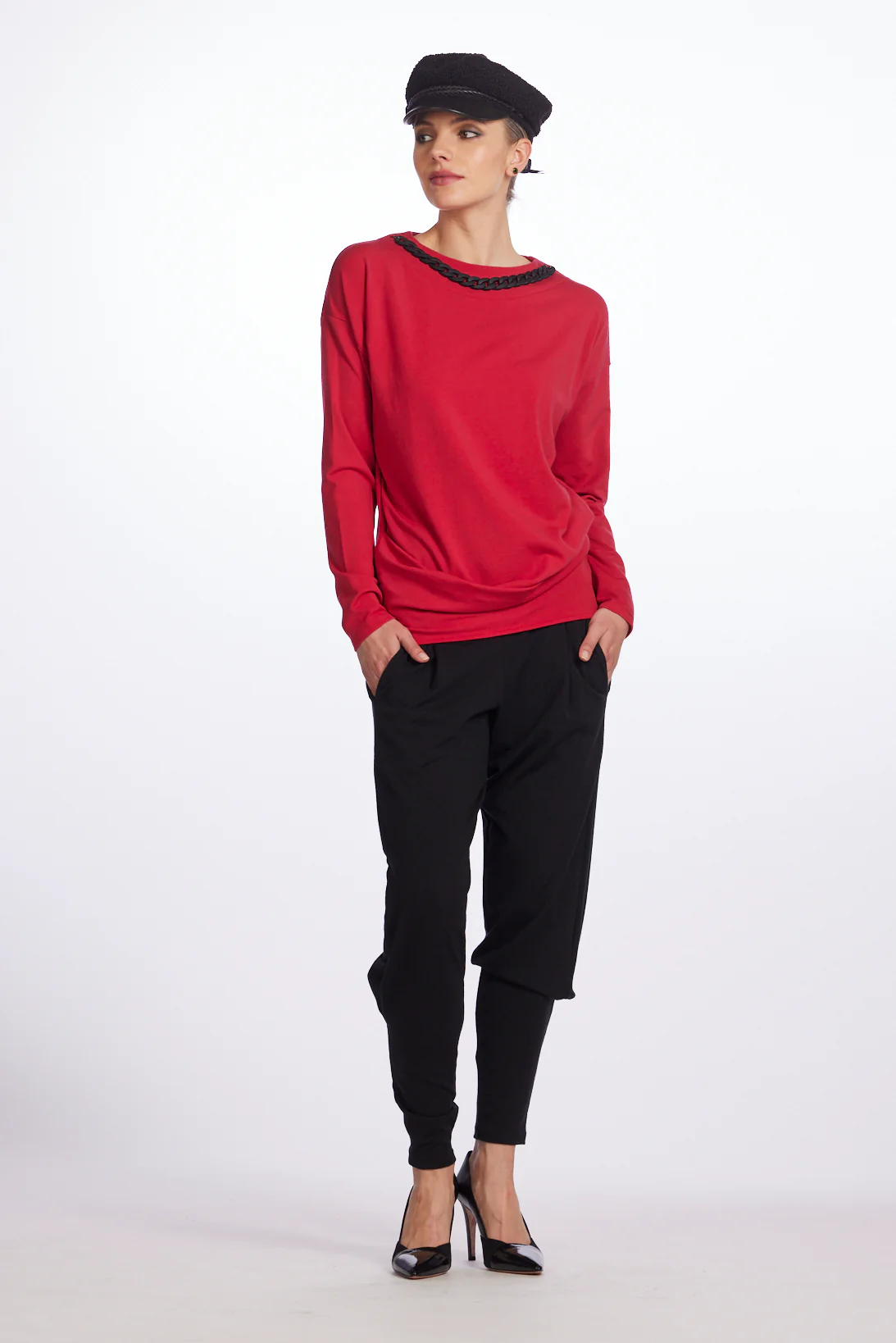 Paula Ryan Chain Trim Boat Neck Top - Cyclamen - Image 2