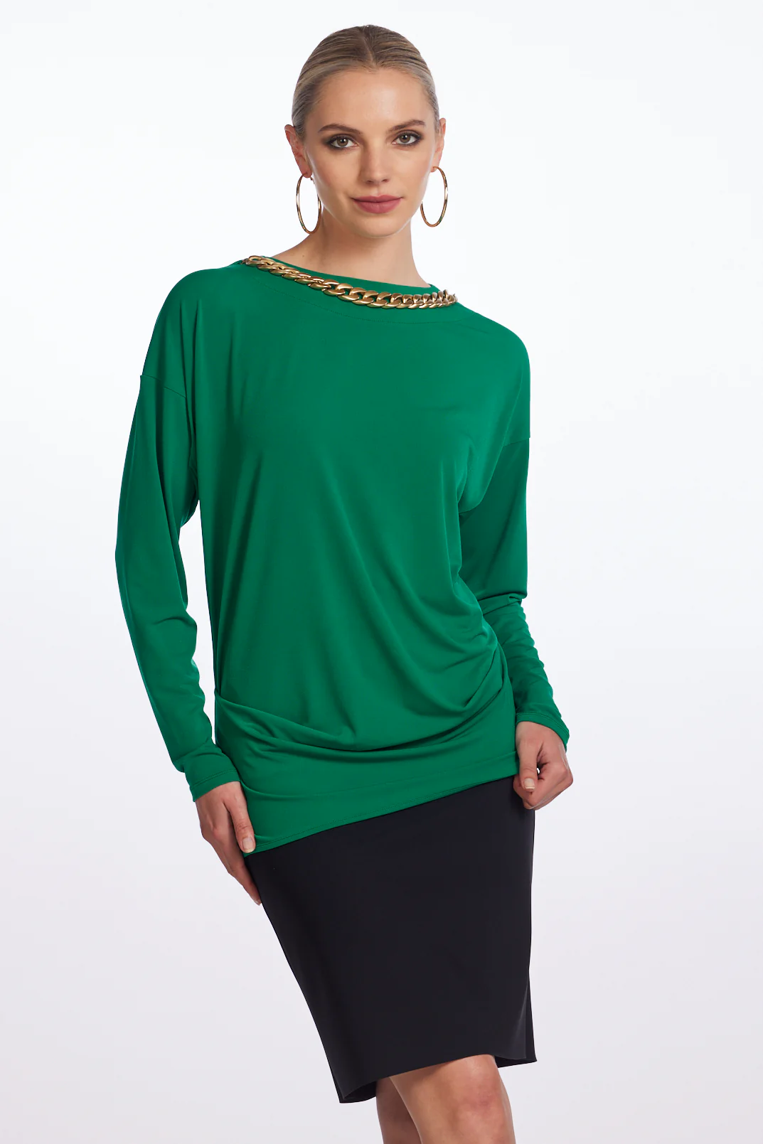 Paula Ryan Chain Trim Boat Neck Top - Kelly Green - Image 2