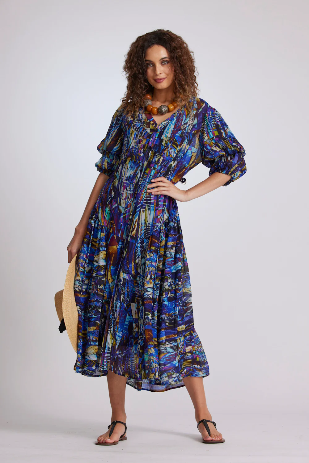 Paula Ryan Button Front Arch Dress - Mosaic Print