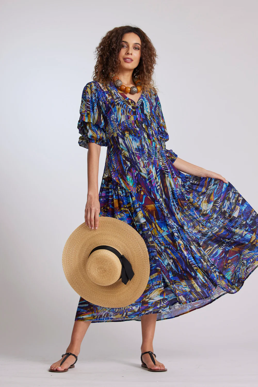 Paula Ryan Button Front Arch Dress - Mosaic Print - Image 2