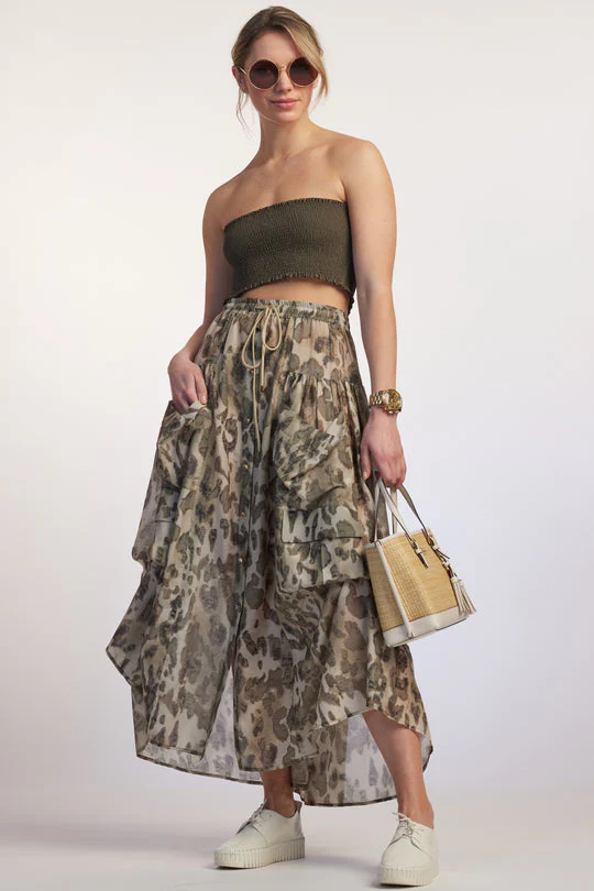 PAULA RYAN Button Front Pocket Skirt - Cheetah - Image 2