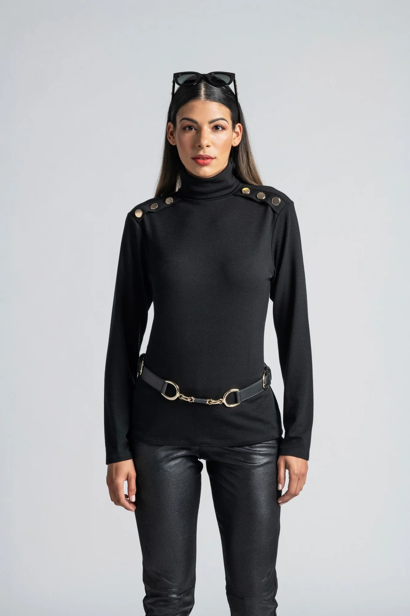 Paula Ryan Button Turtleneck Top-Micromodel