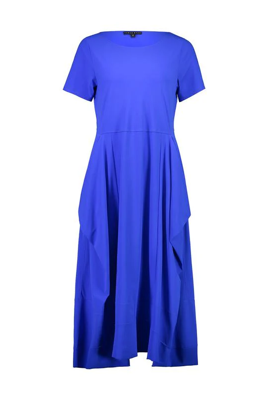 Paula Ryan Cap Sleeve Scallop Dress - Micro Jersey - Lapis Blue - Image 2