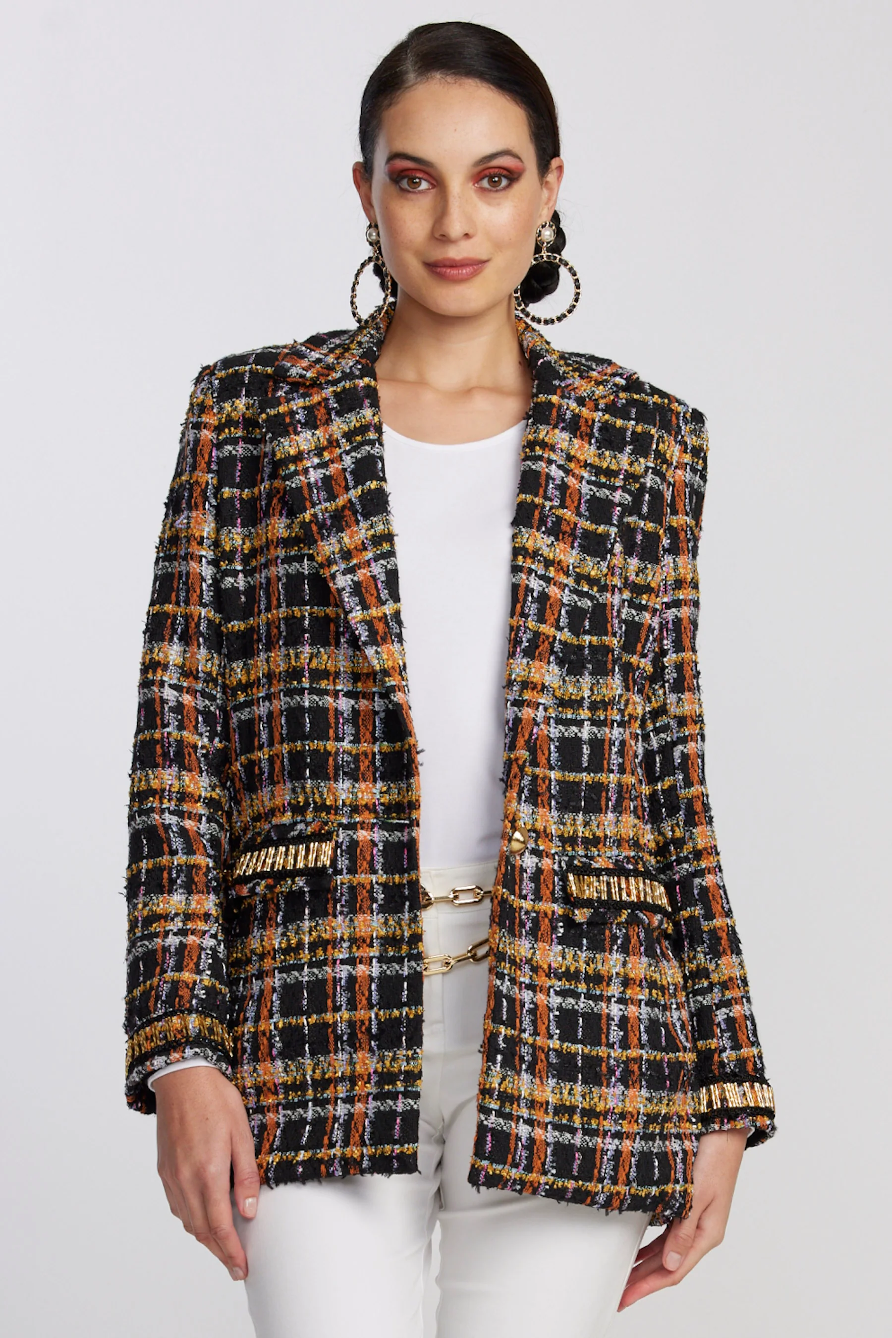 Paula Ryan-Malik Check Beaded Blazer