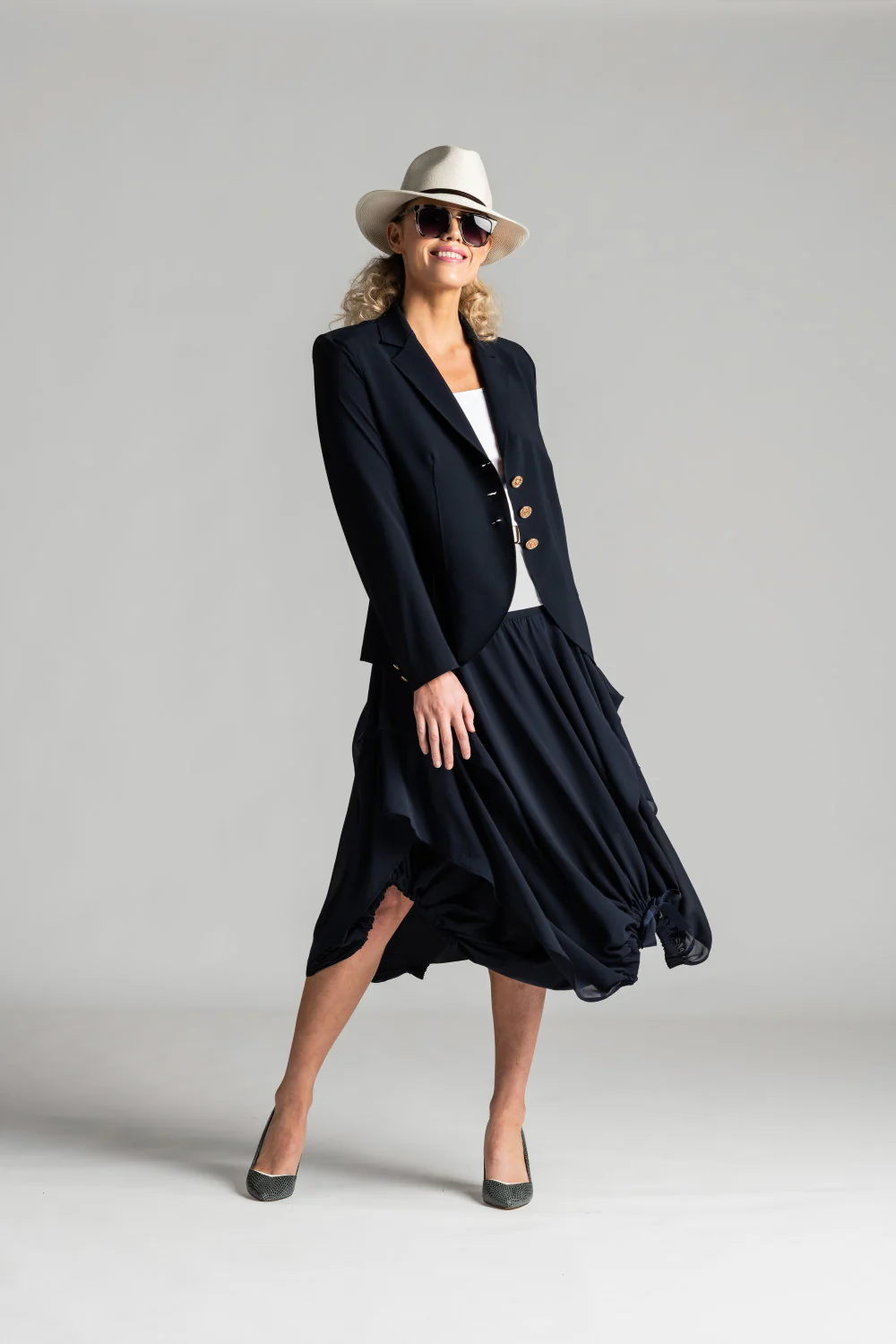 Paula Ryan Chiffon Balloon Skirt - Navy - Image 2