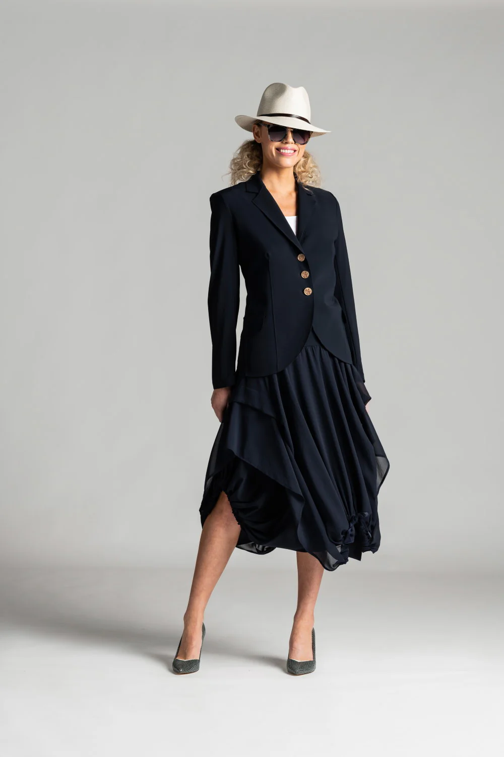 Paula Ryan Chiffon Balloon Skirt - Navy - Image 6