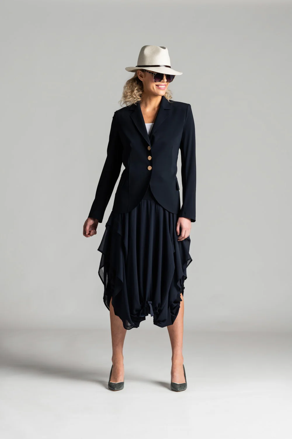 Paula Ryan Chiffon Balloon Skirt - Navy - Image 8
