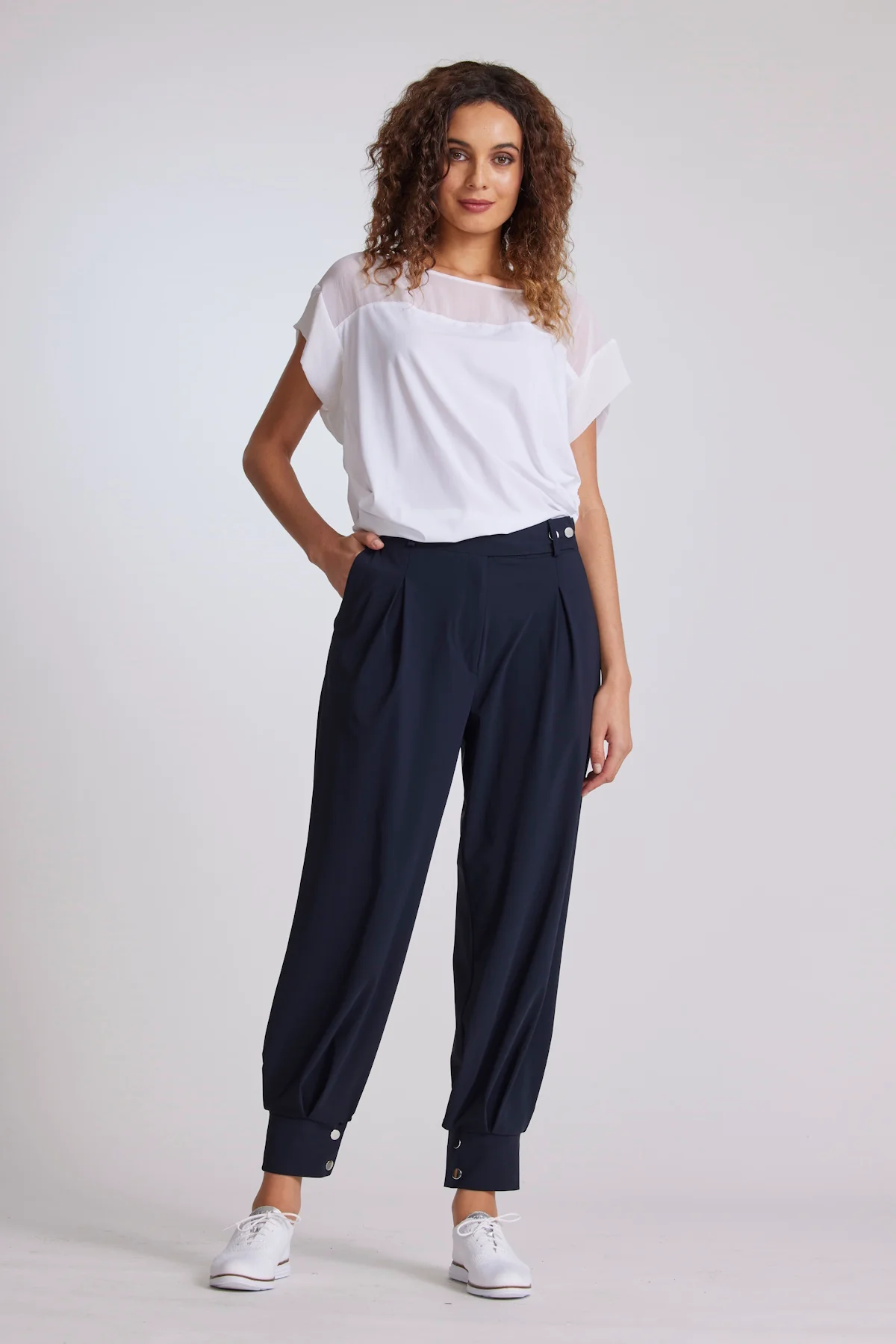 Paula Ryan Chiffon Yoke Cuff Top - White - Image 4