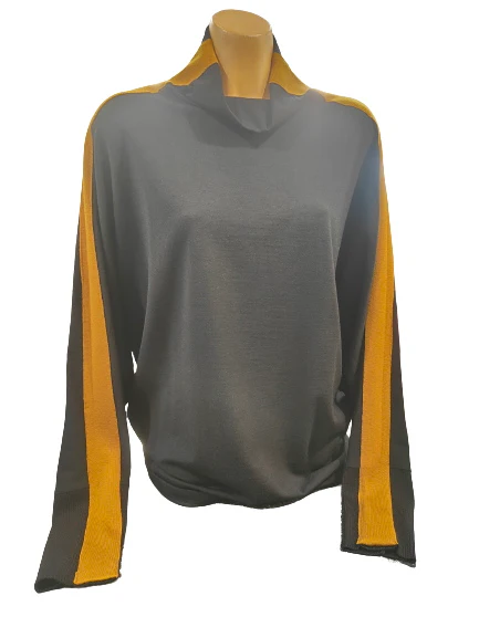 Paula Ryan Contrast Stripping Batwing Top - Black/Dijon