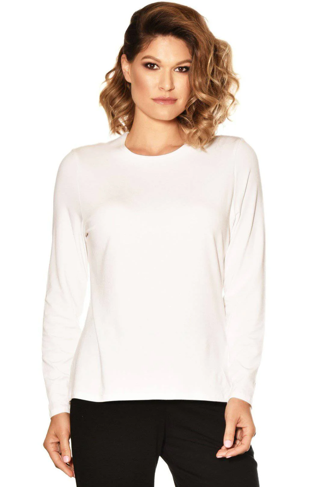 Paula Ryan Crew Neck Long Sleeve Body Tee - White