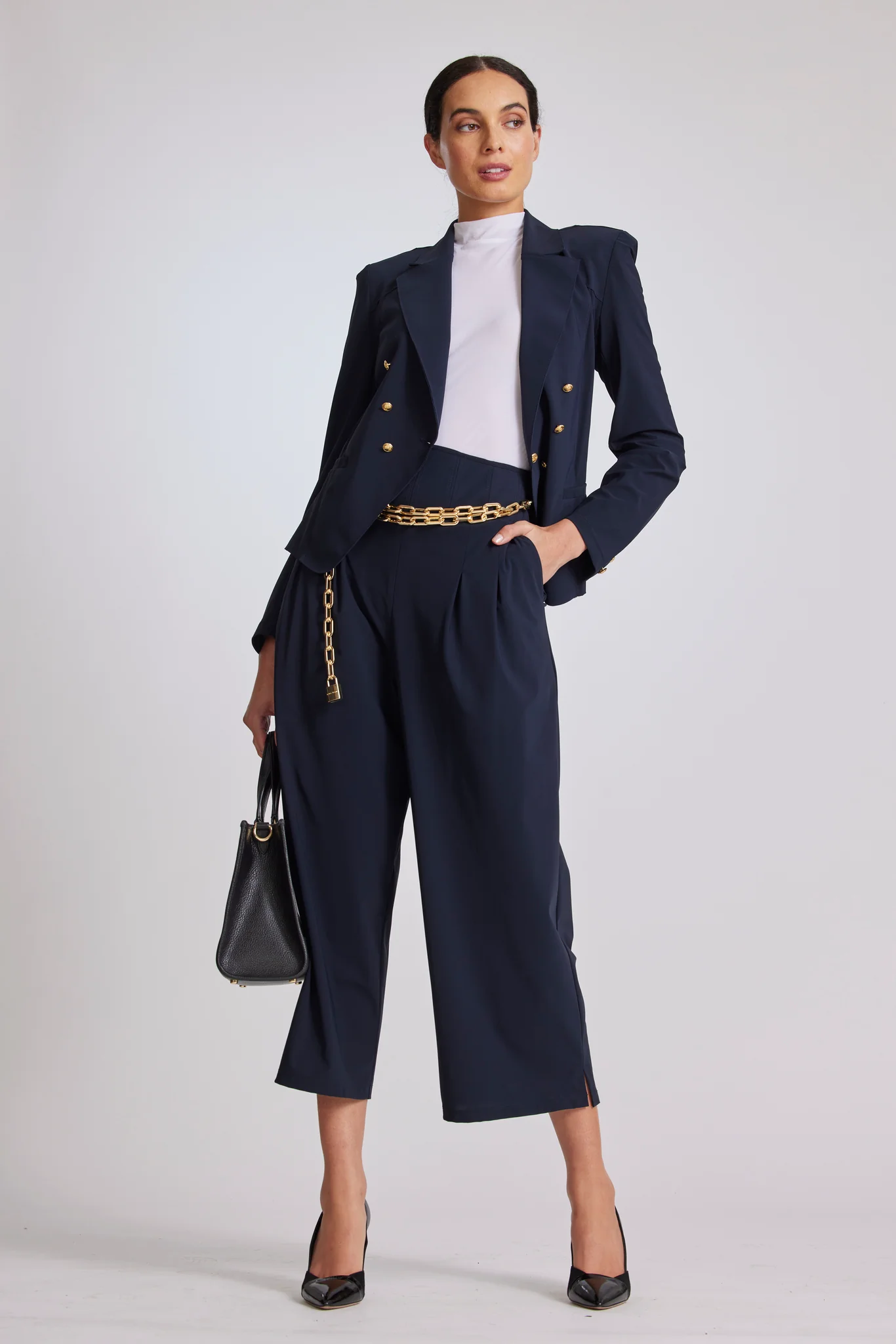 Paula Ryan Double Breasted Jacket - Navy - Image 3