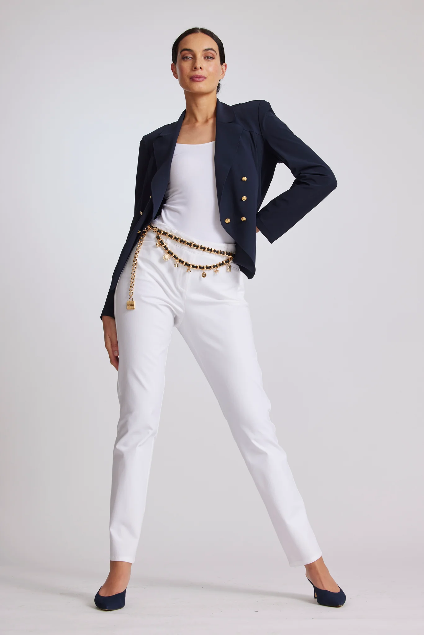 Paula Ryan Double Breasted Jacket - Navy - Image 4